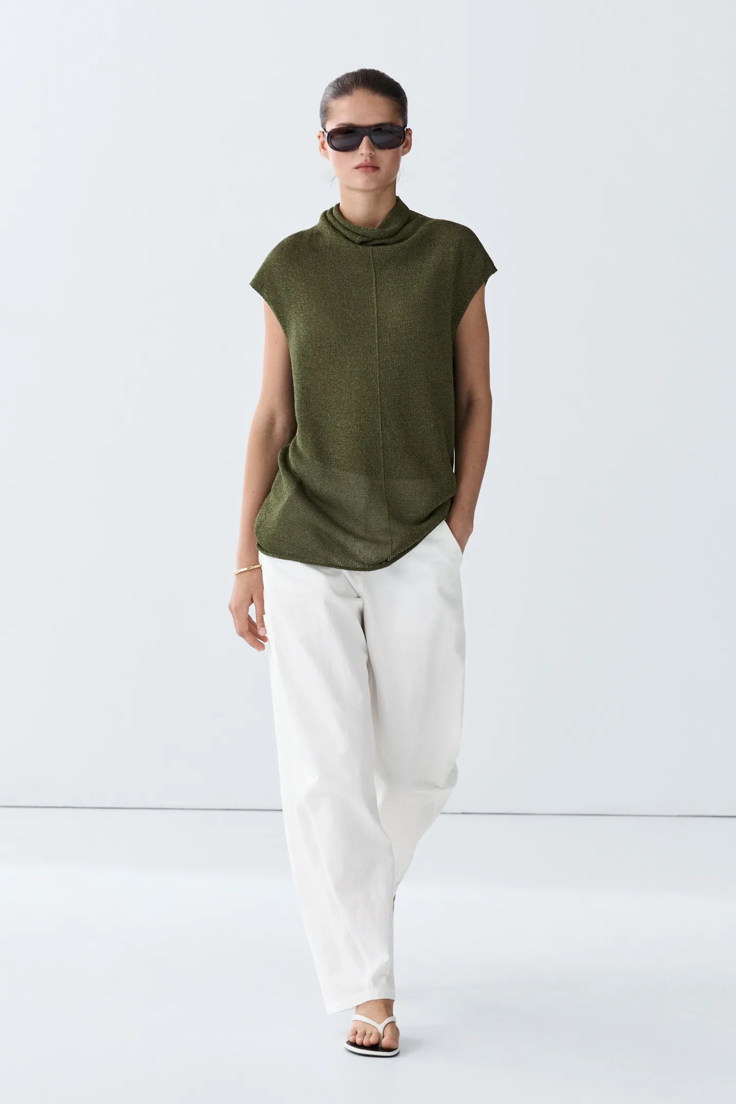 Massimo Dutti, Draped High Neck Knit Top