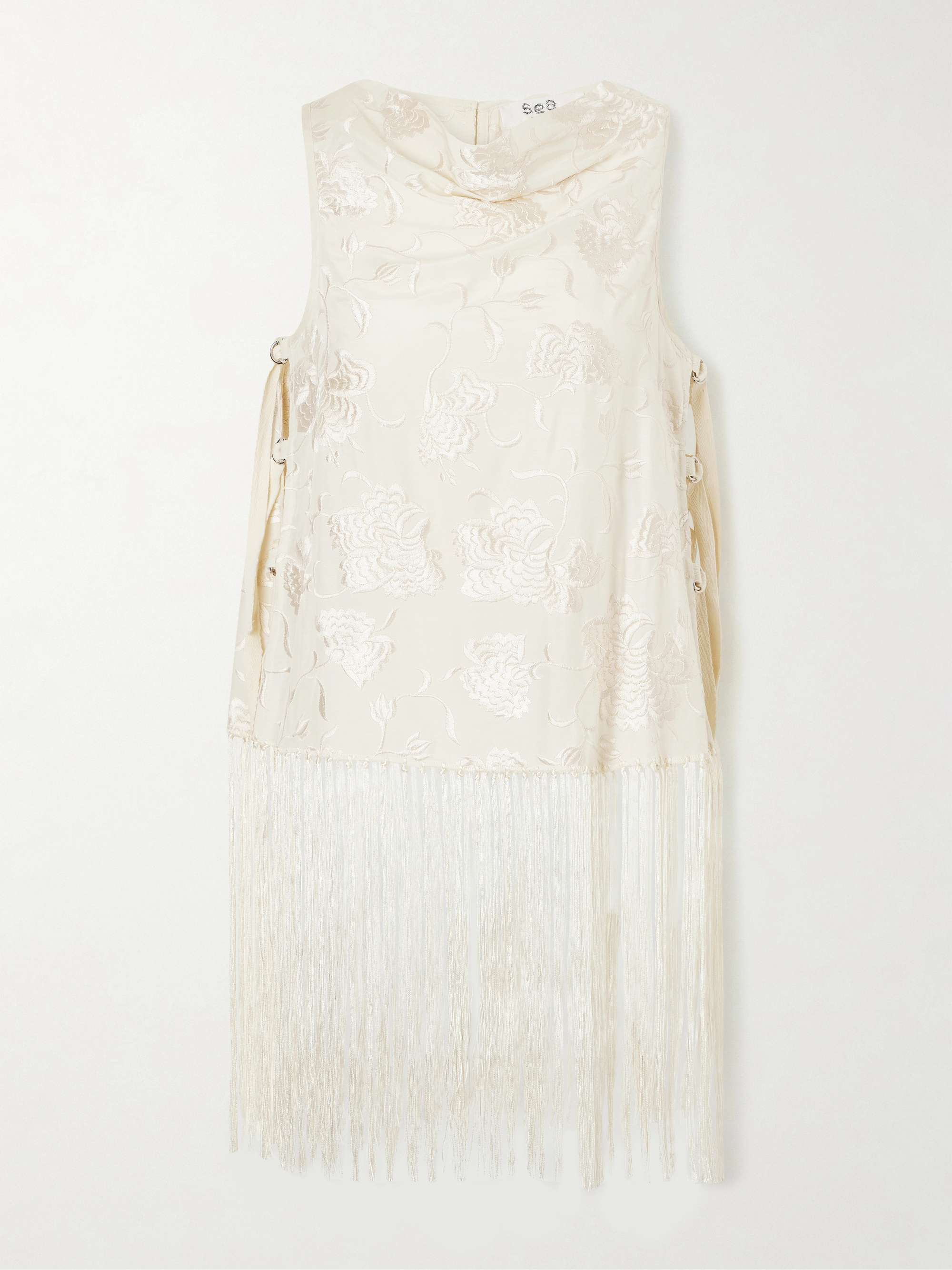 Priscilla Floral-Embroidered Fringed Crepe Vest