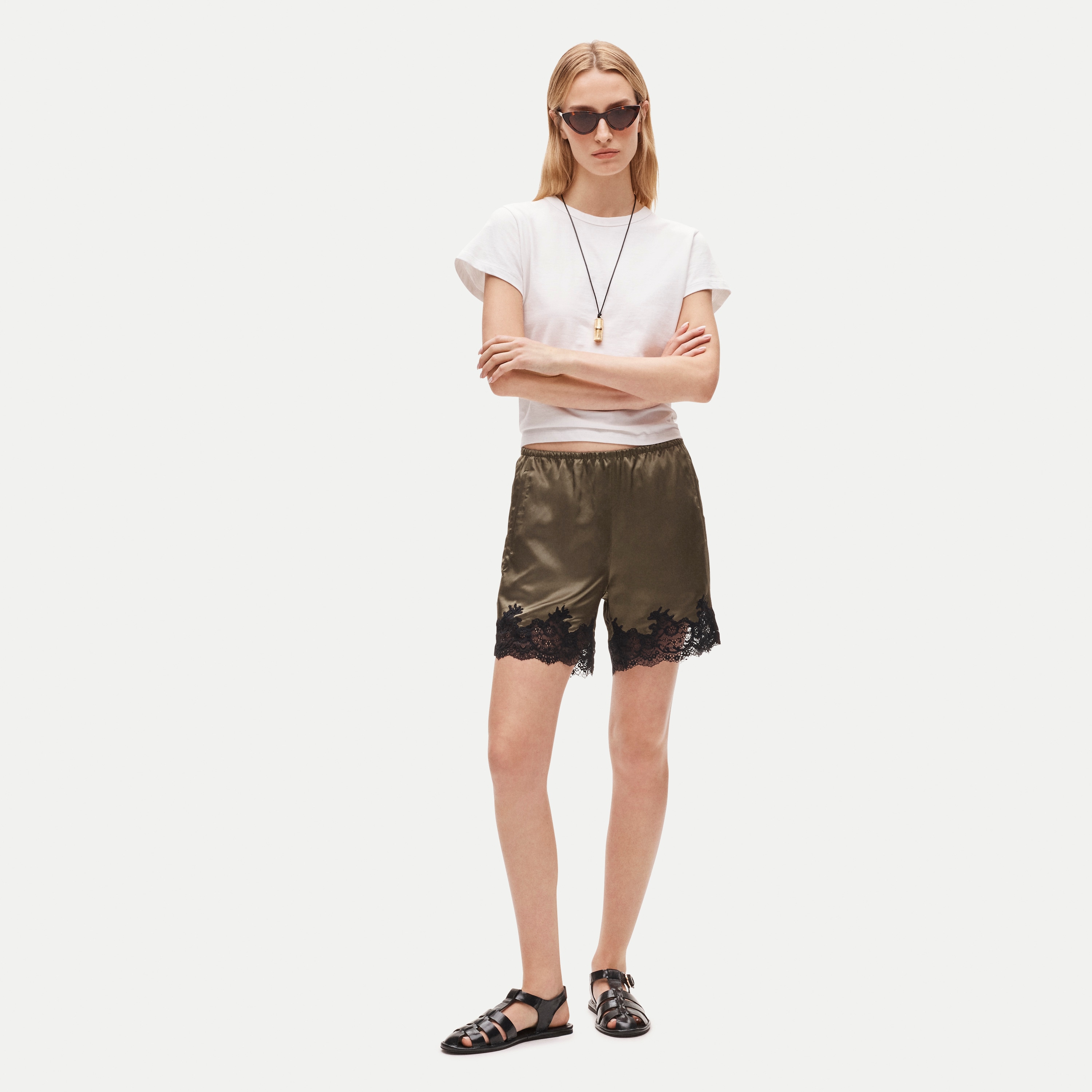 Cosmo Lace-Trim Short in Luster Charmeuse