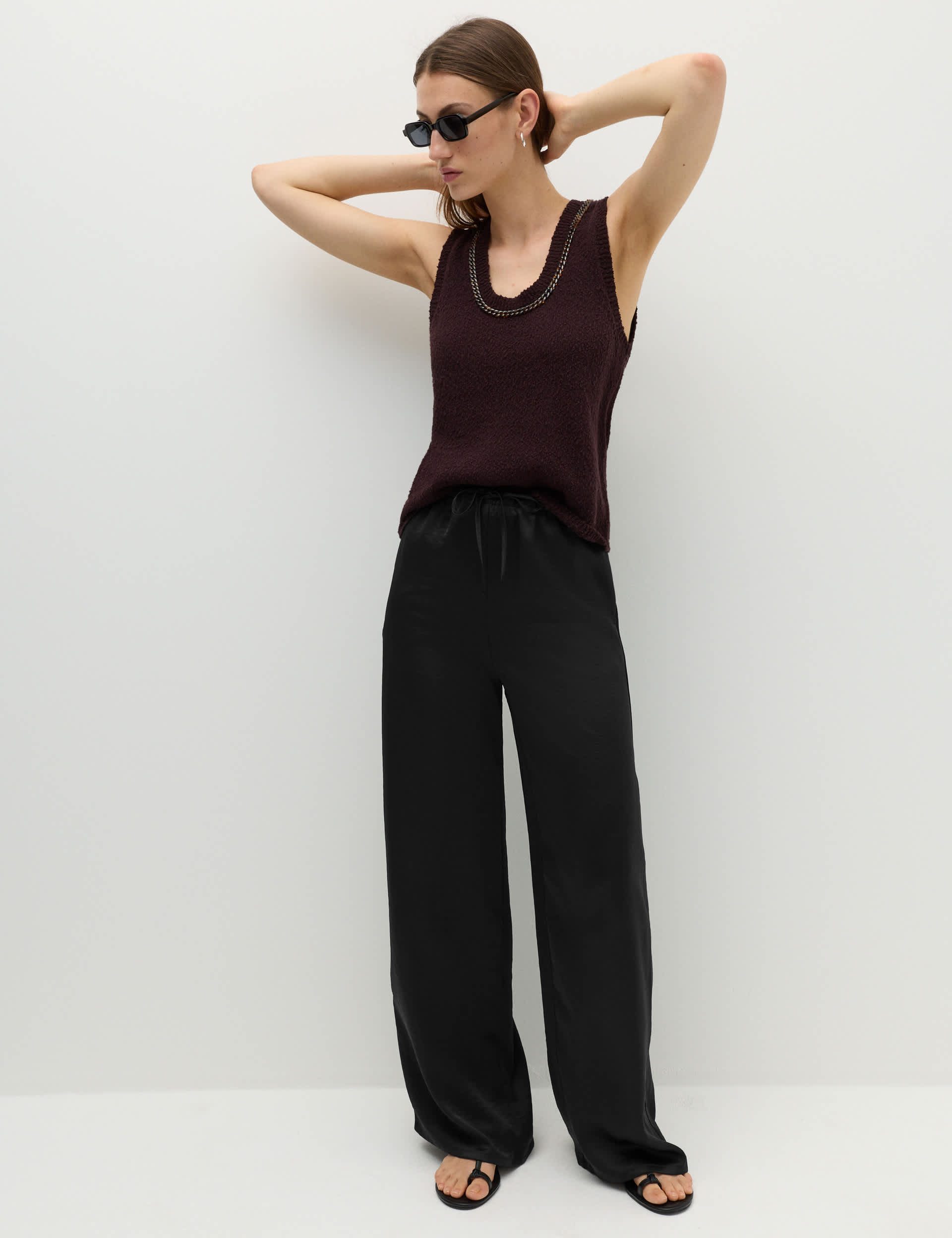 Satin Drawstring Wide Leg Trousers