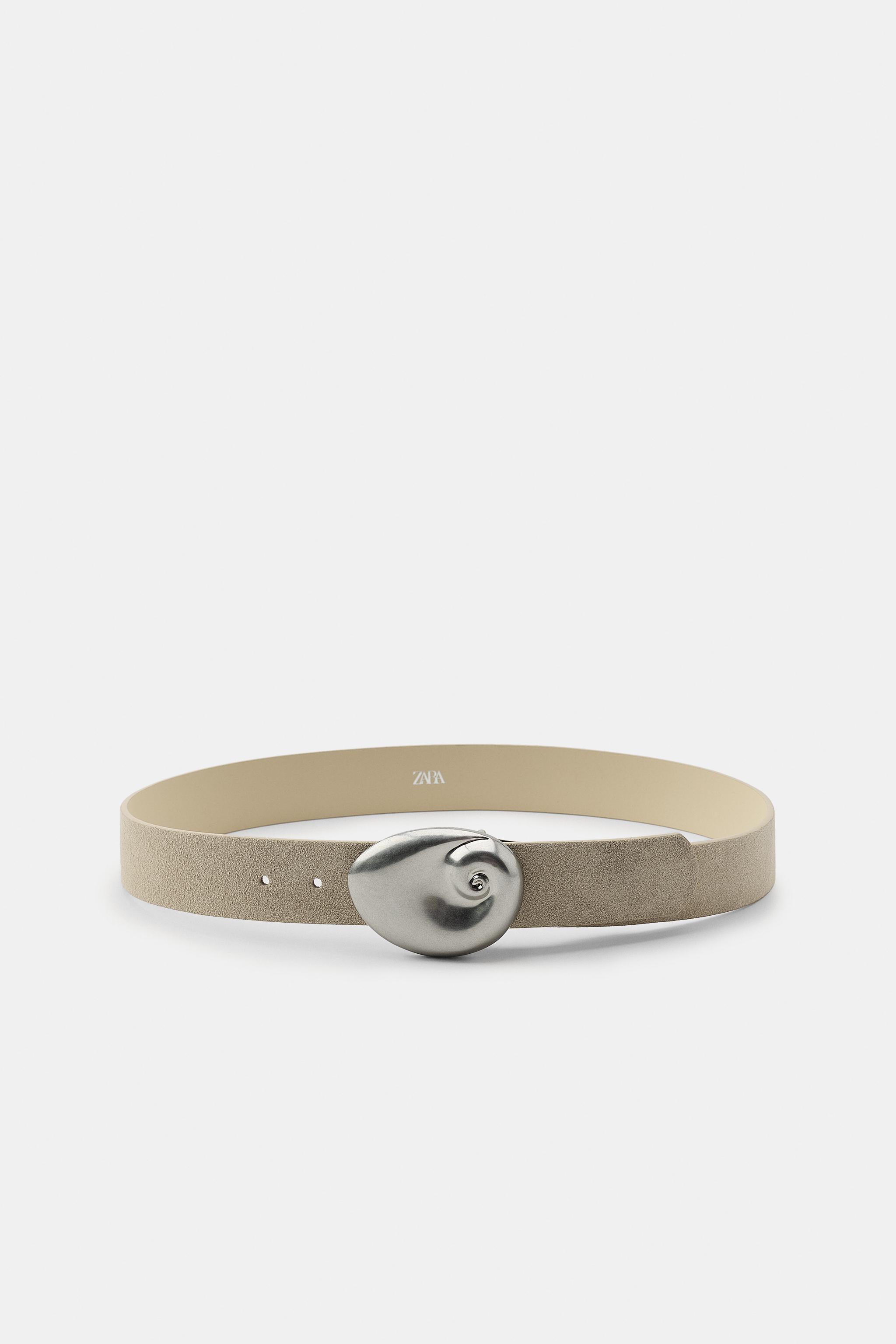 Split Leather Belt With Conch Shell Buckle - Ecru - 30 (us 30)