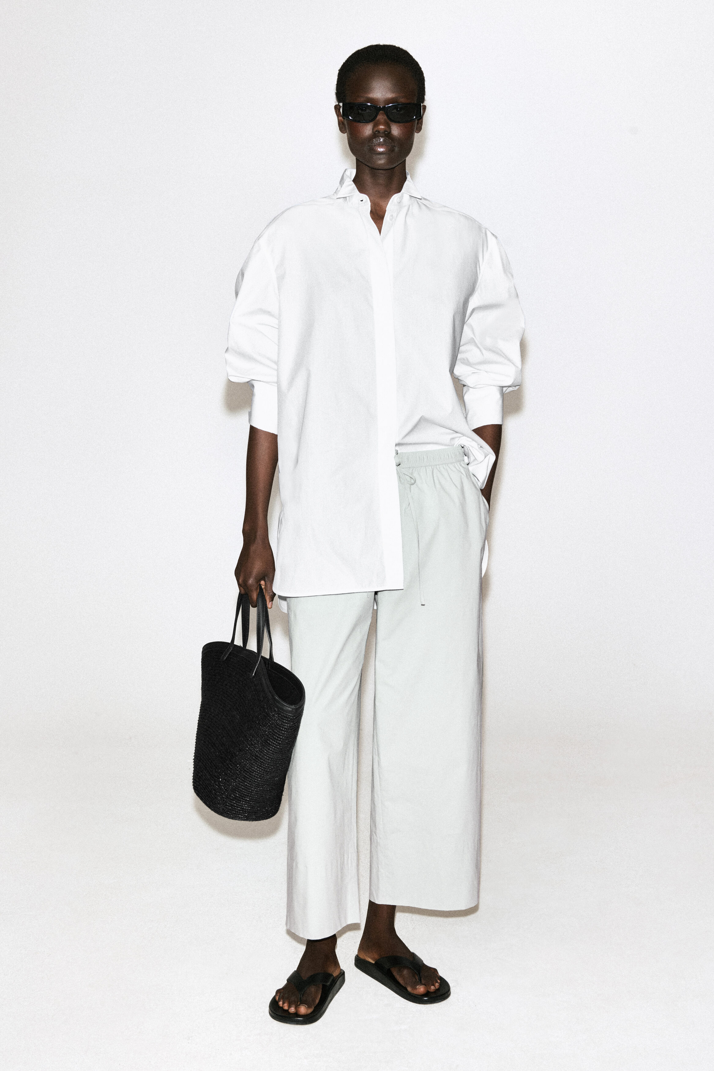 Cotton Straight-Leg Drawstring Trousers
