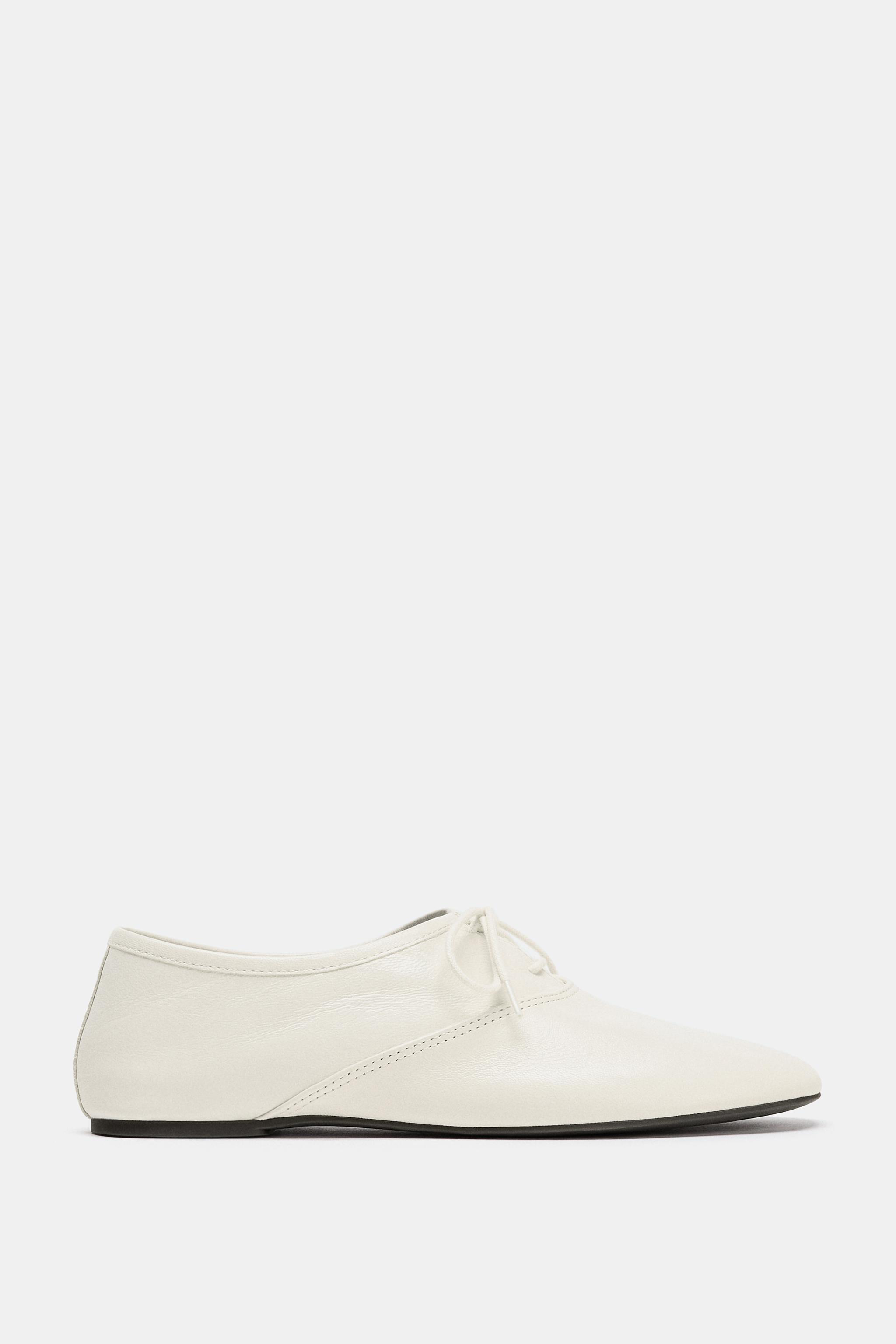 Leather Lace-Up Loafers - Off White - 5