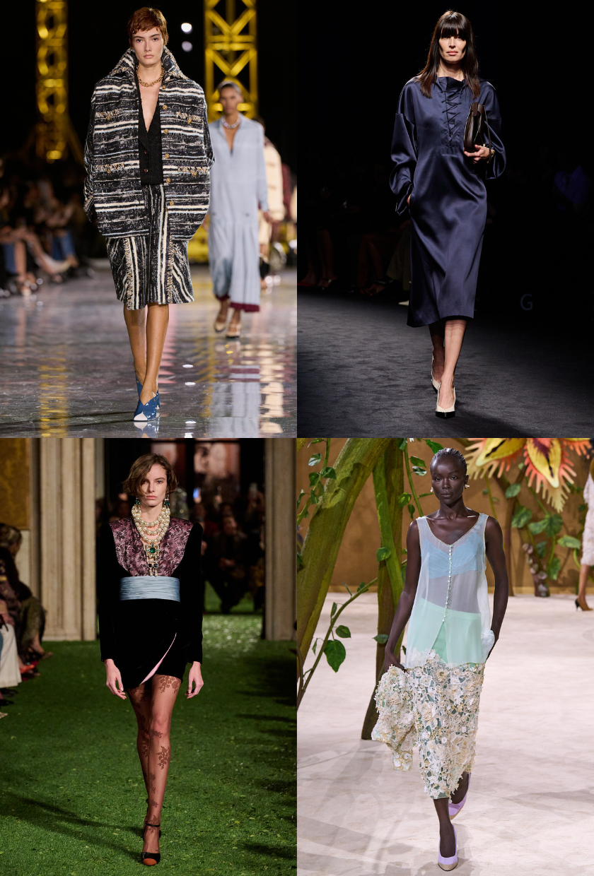 An image of the two-toned heel trend, a key autumn 2026 shoe trend, as seen on the runway at Chanel, Ferragamo and Valentino.