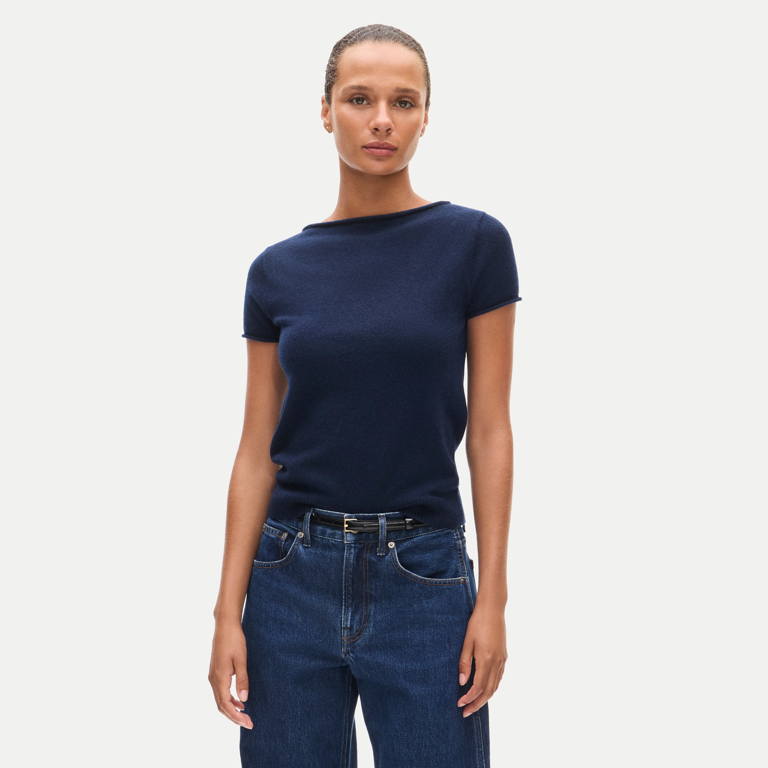 Rolled Cashmere Boatneck Sweater-Tee