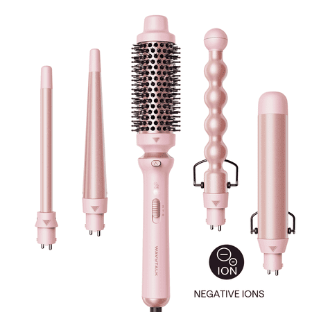 Wavytalk 5 in 1 Curling Iron Set, Ceramic Curling Wand From 0.5 to 1.25 Inch and a Thermal Brush, Fast Heat Up , Dual Voltage, Pink