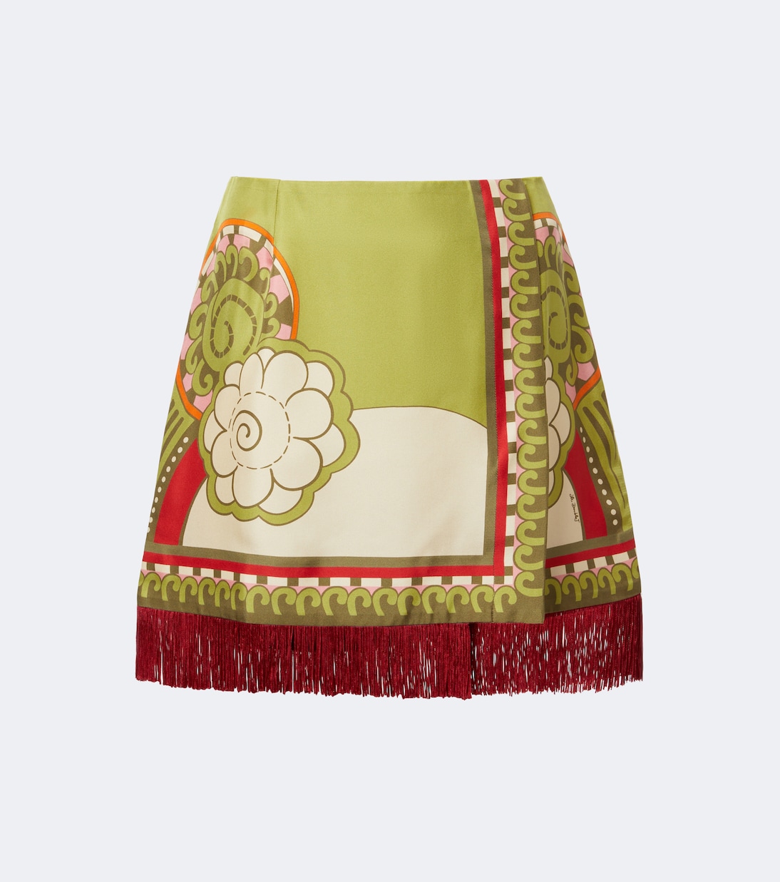 Printed Fringe-Trimmed Silk Miniskirt in Multicoloured - La Double J