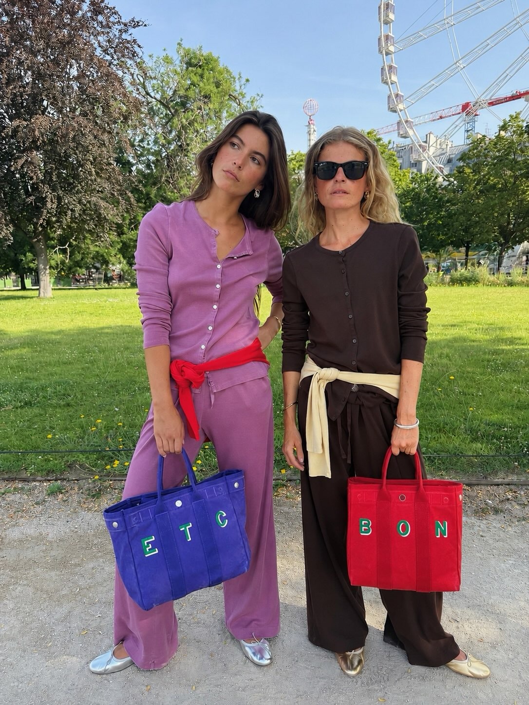 Influencers wear the the Alex Mill Everday Weekday monogrammed tote bag.