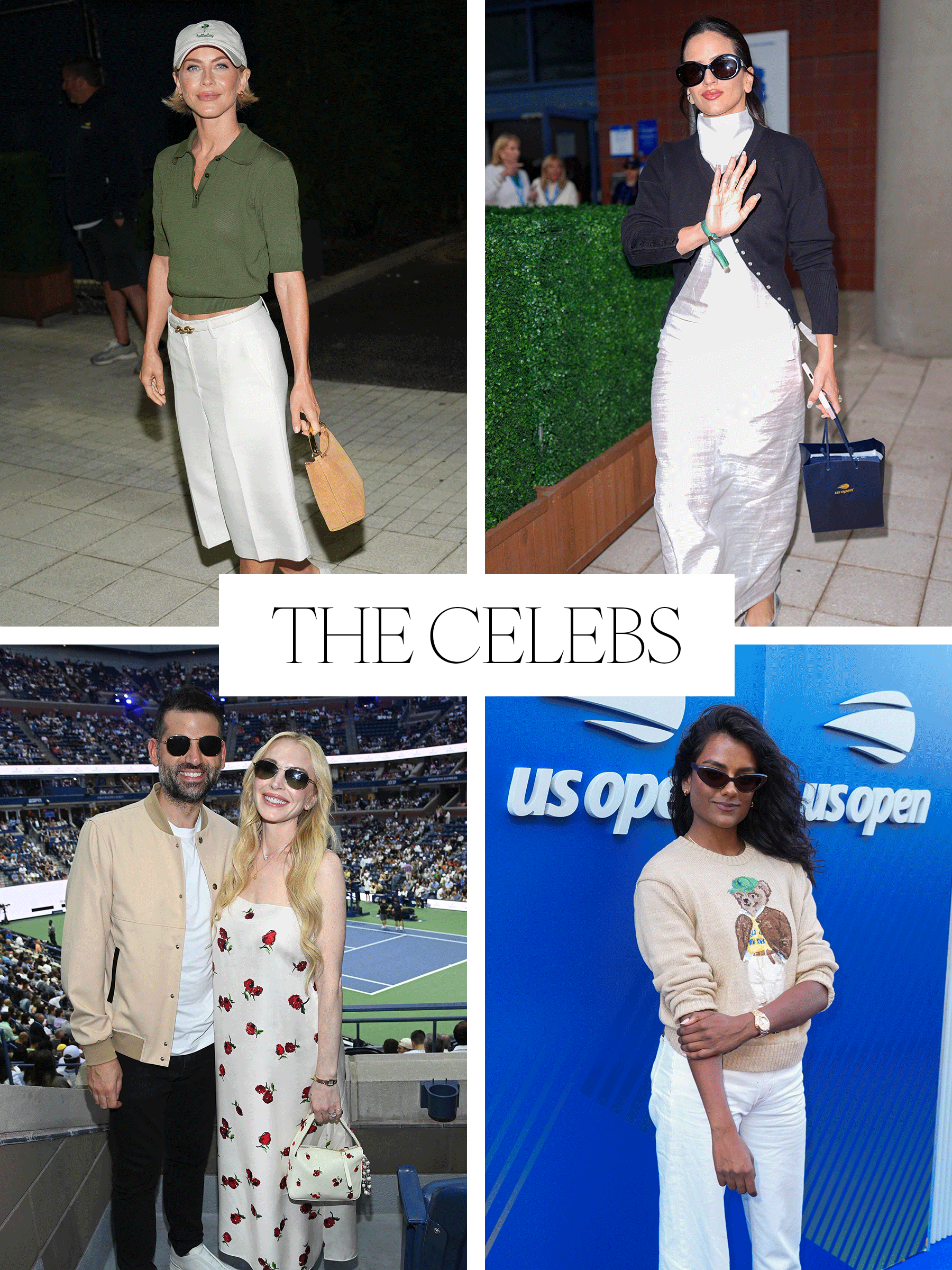 Collage of celebrities attending the US Open.