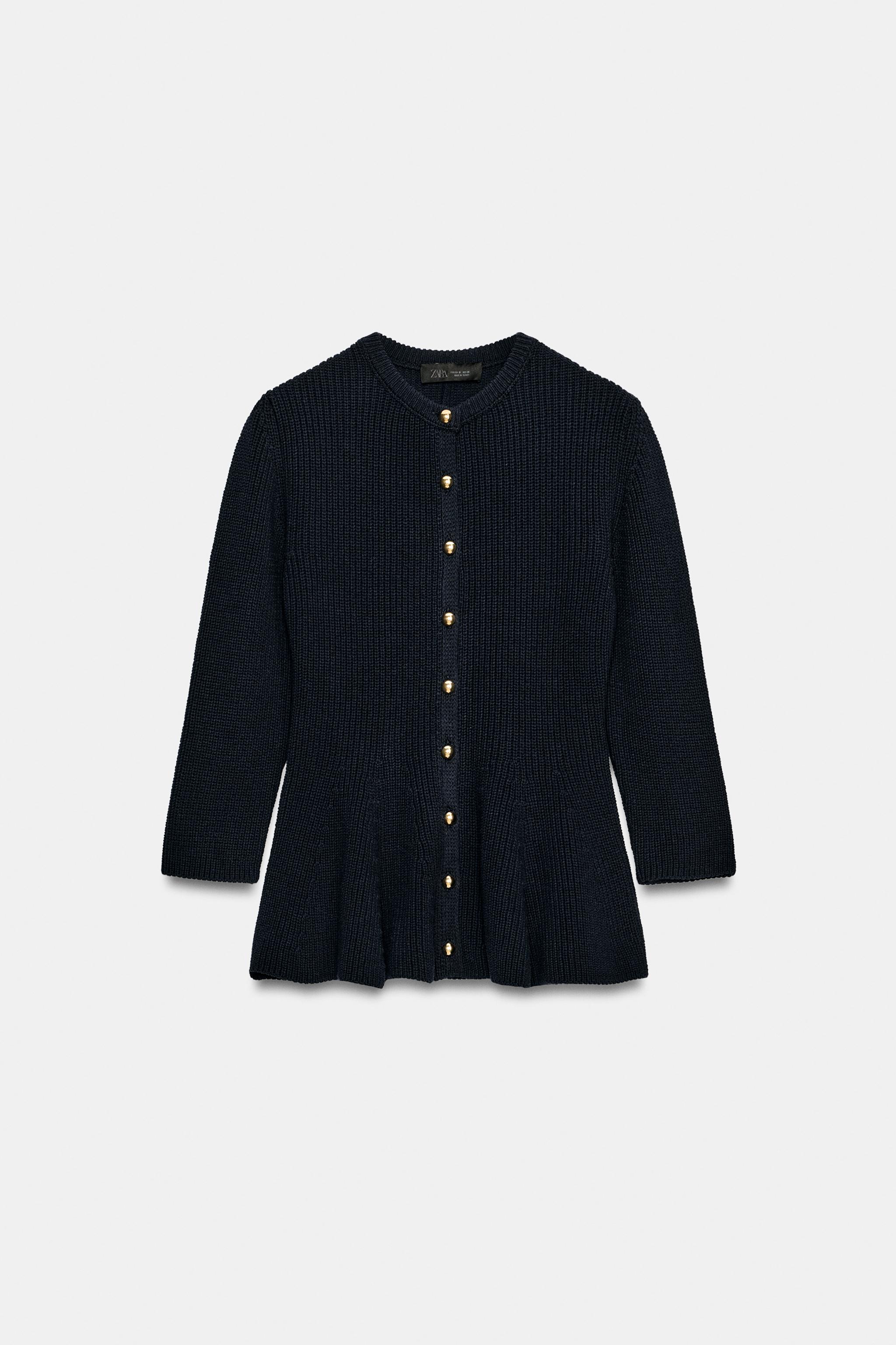 Knit Peplum Jacket - Navy Blue - S