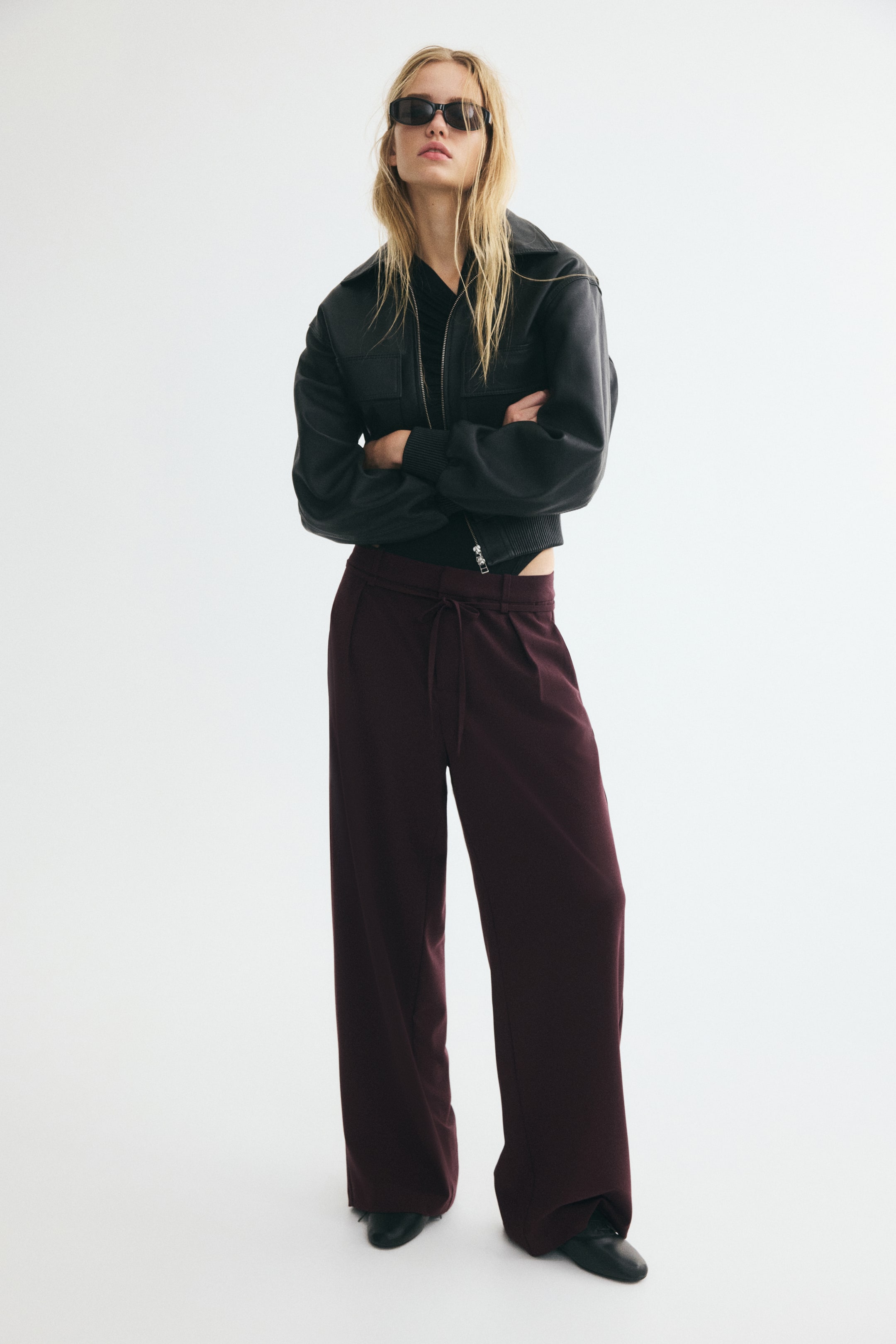Pleated Tie-Belt Trousers