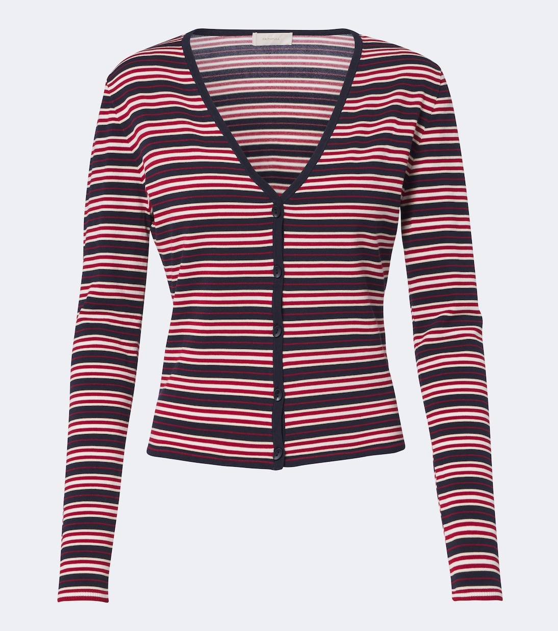 Doris Striped Cotton-Blend Cardigan in Blue - Faithfull