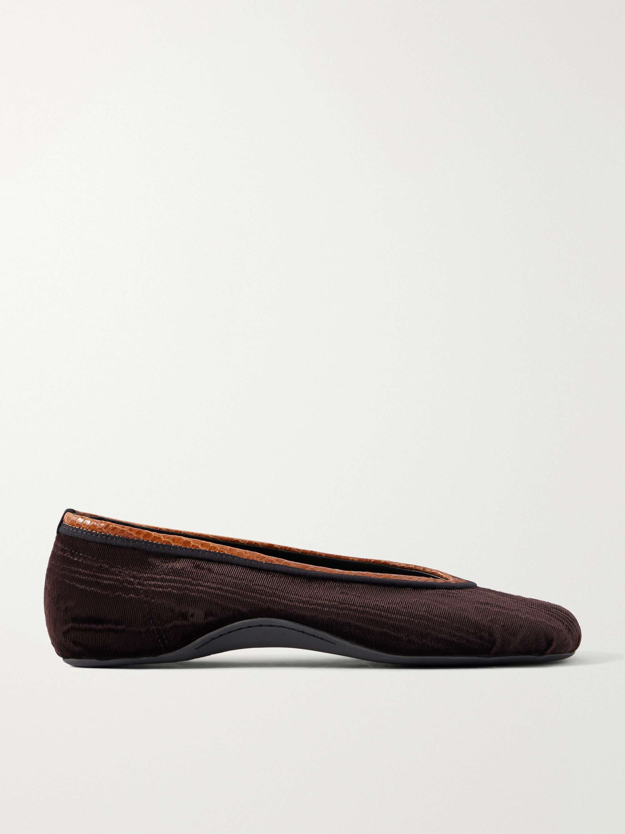 Leather-Trimmed Velvet Ballet Flats