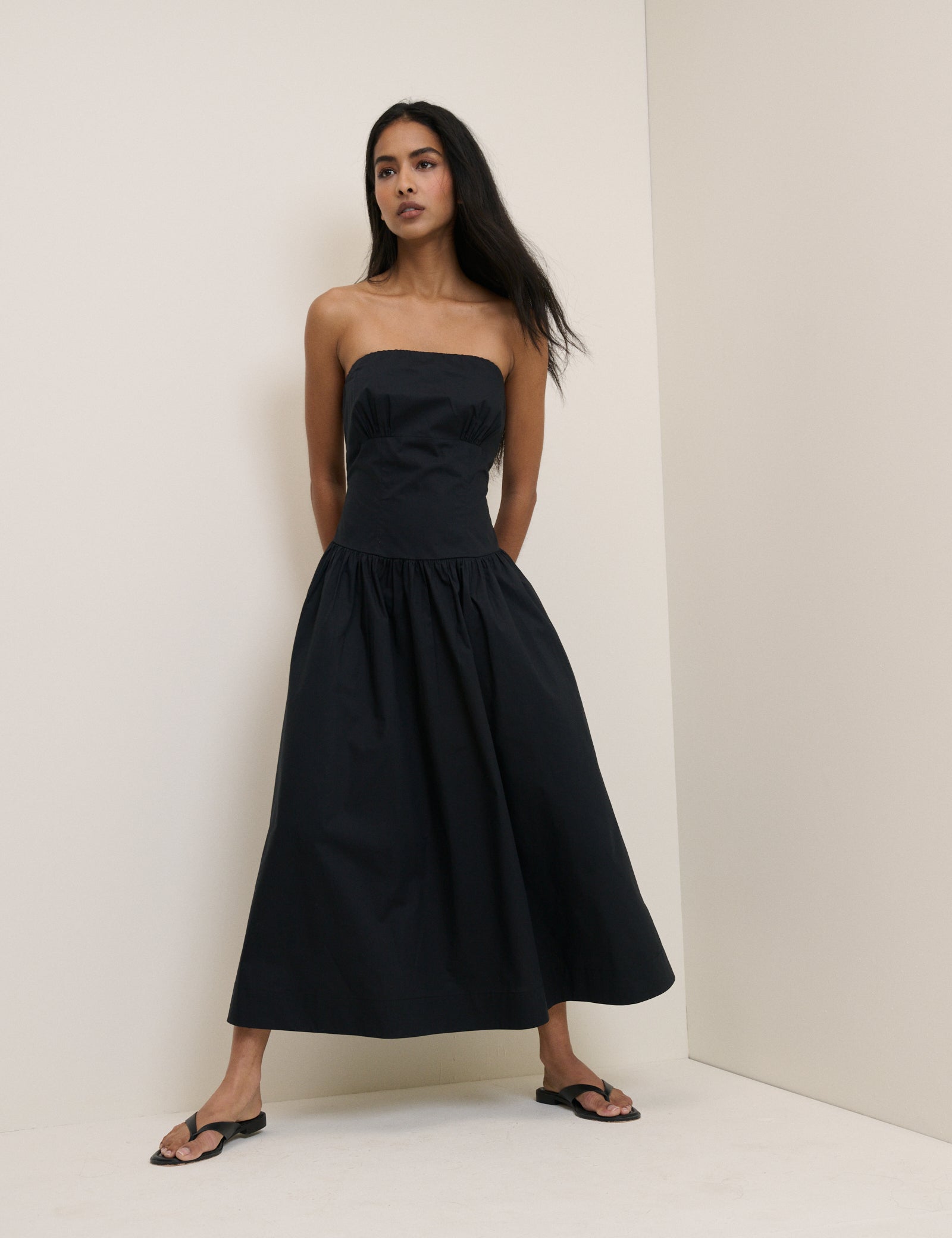 Black Panelled Bandeau Amana Midi Dress