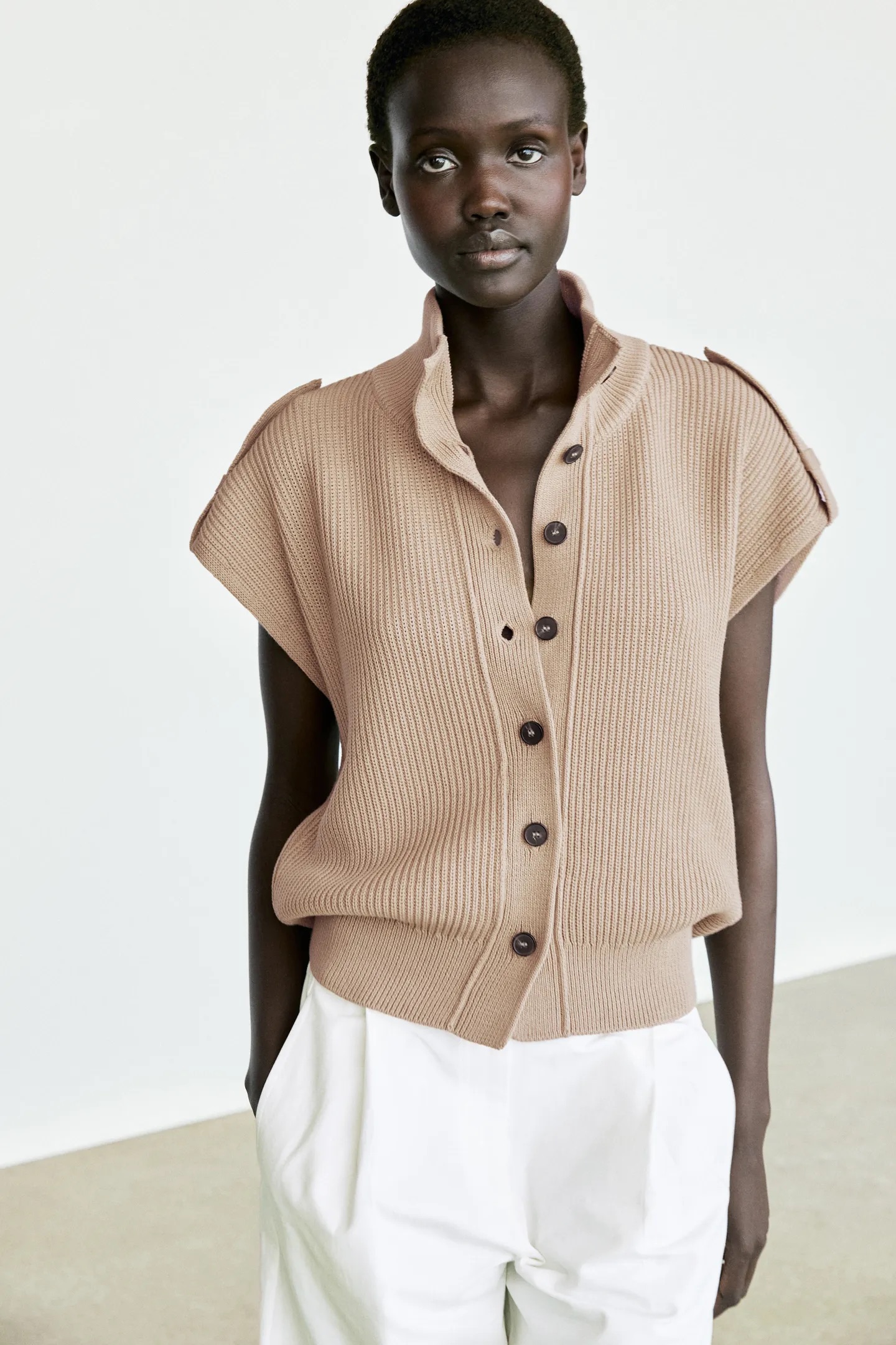 Massimo Dutti, 100% Cotton Button-Detail Knit Vest