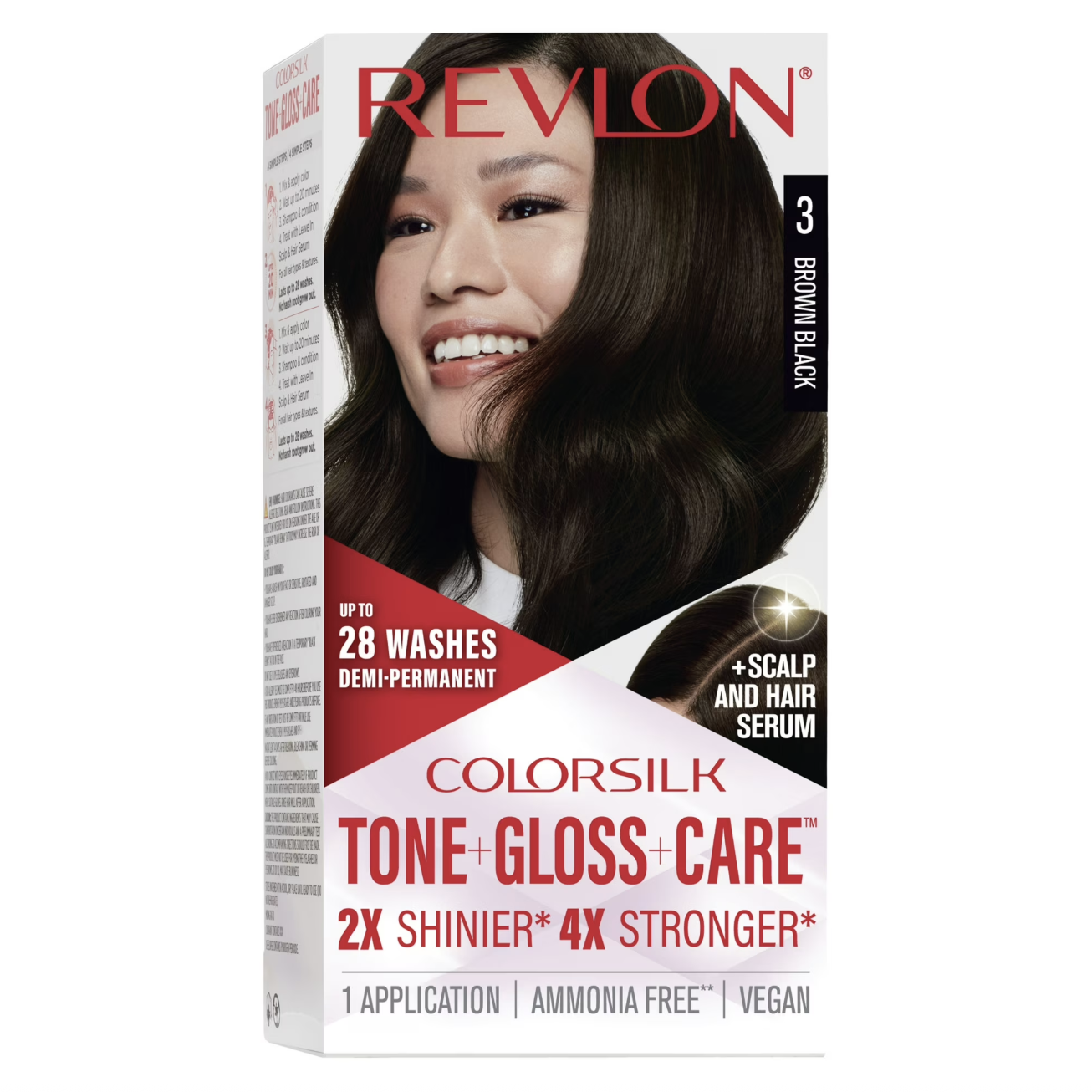 Revlon, Revlon Colorsilk Tone + Gloss + Care Demi-Permanent Hair Color, 3 Brown Black, 4.5 Fl Oz
