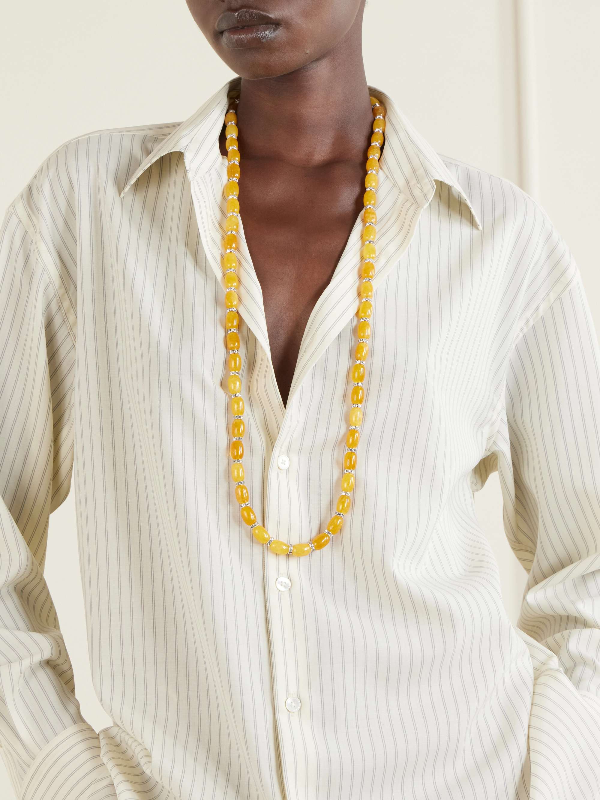 Donna Rhodium-Pleated, Rhodochrosite and Crystal Beaded Necklace