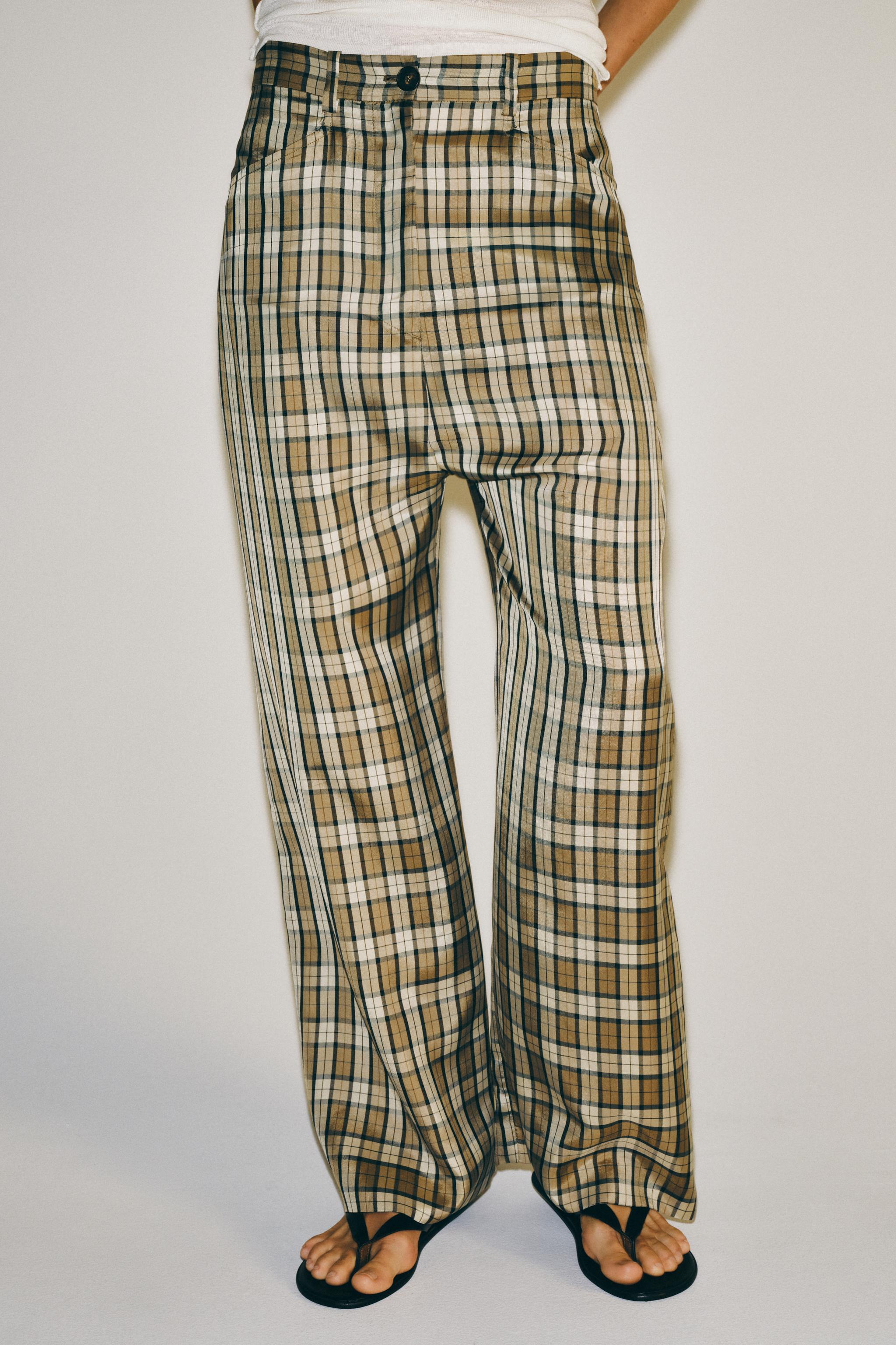 Zw Collection Plaid Pants - Beige / Taupe Brown - Xs
