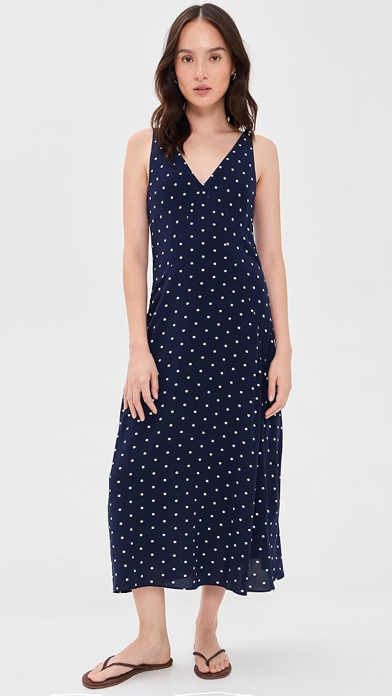 Flora Dress in Dot - Navy/white