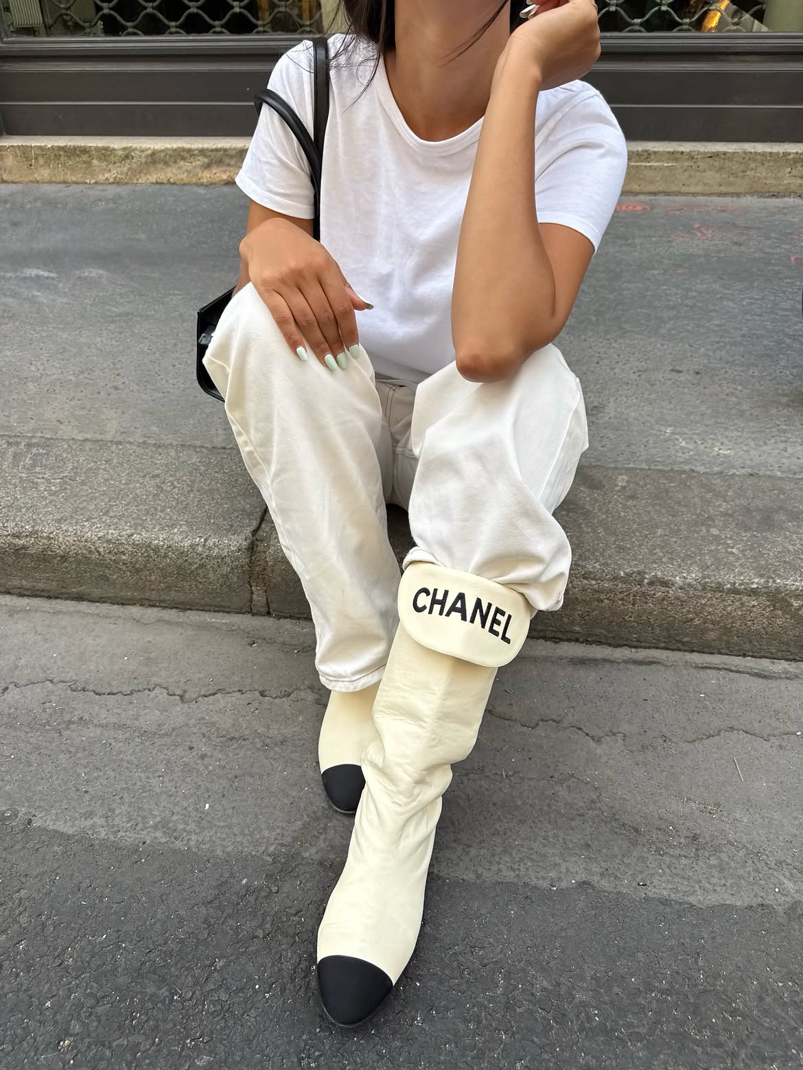 Chanel boots with jeans.
