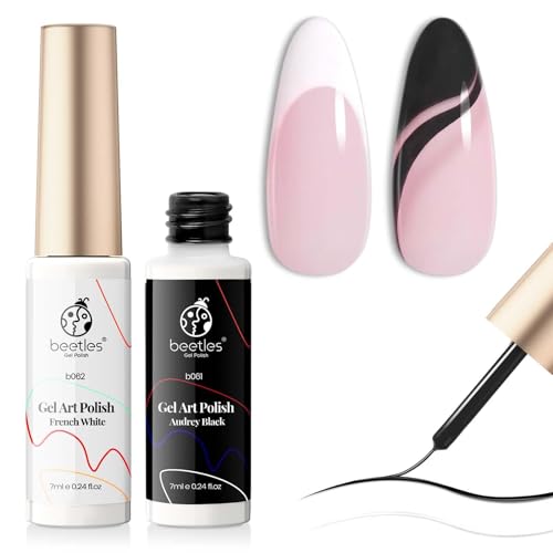 Beetles Gel Polish Nail Art Liner Set- 2 Popular Black White Colors