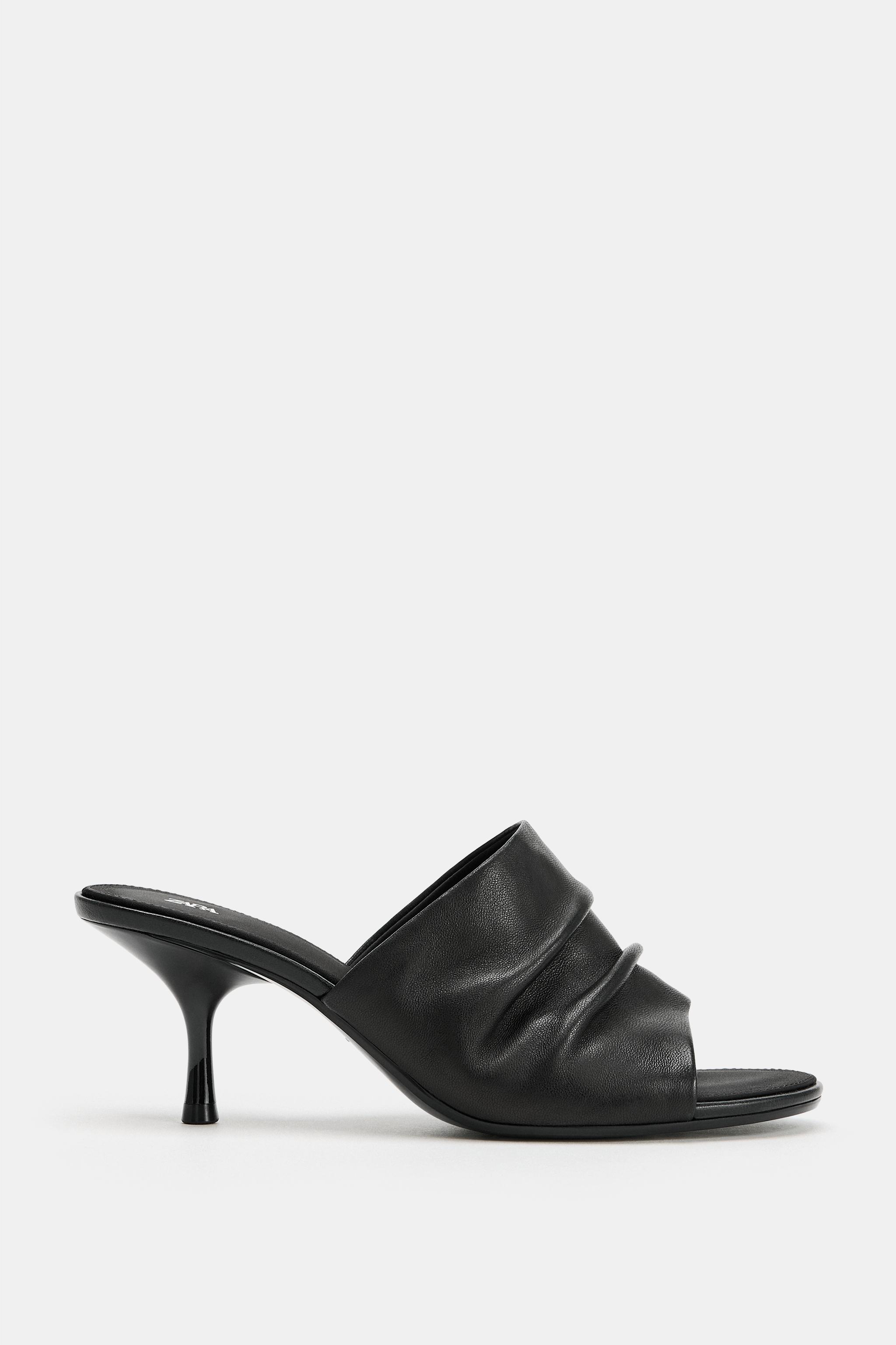 Leather Heel Sandal - Black - 6