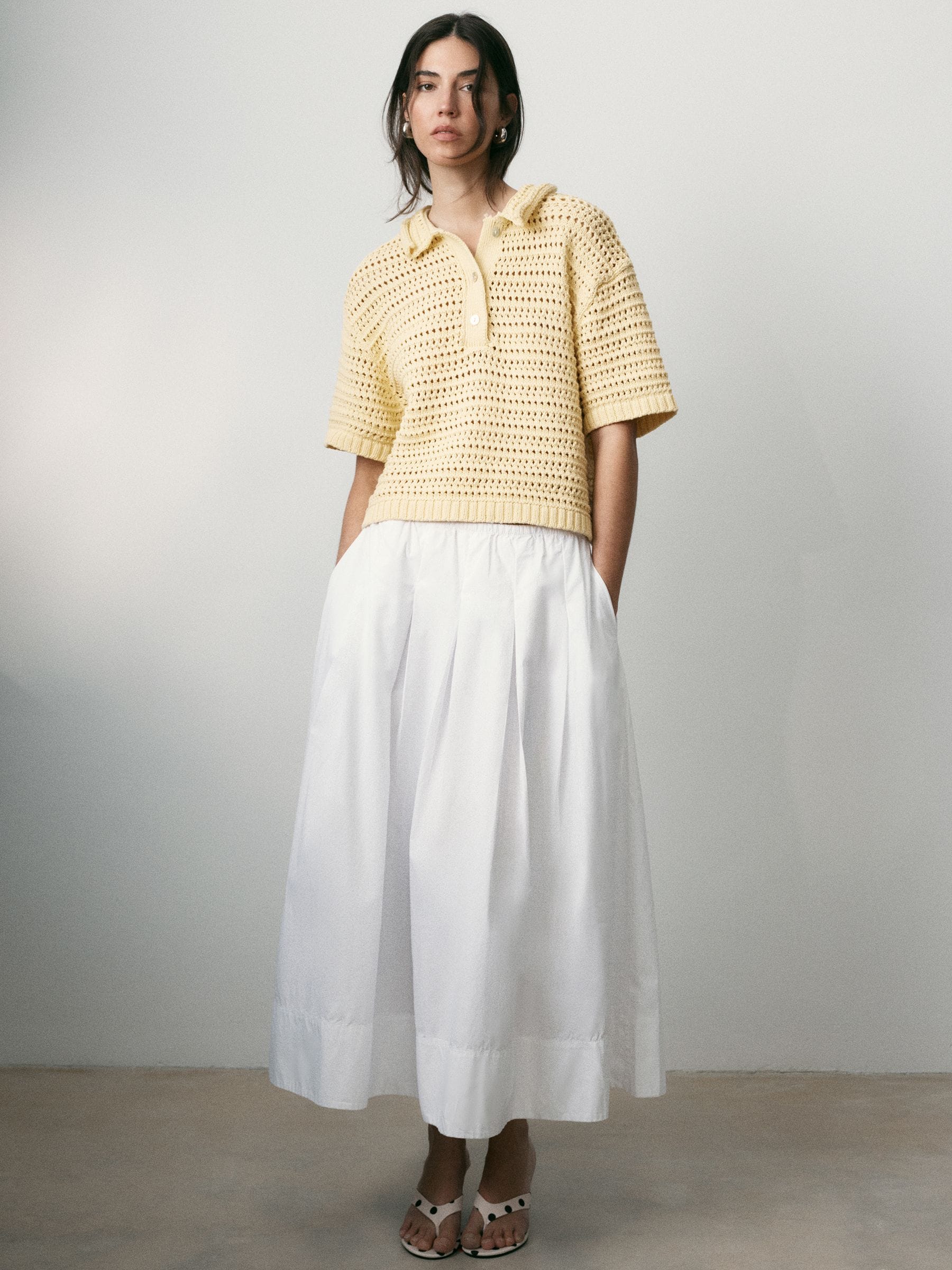 Bhoem Midi Pleated Poplin White Skirt - Size 6