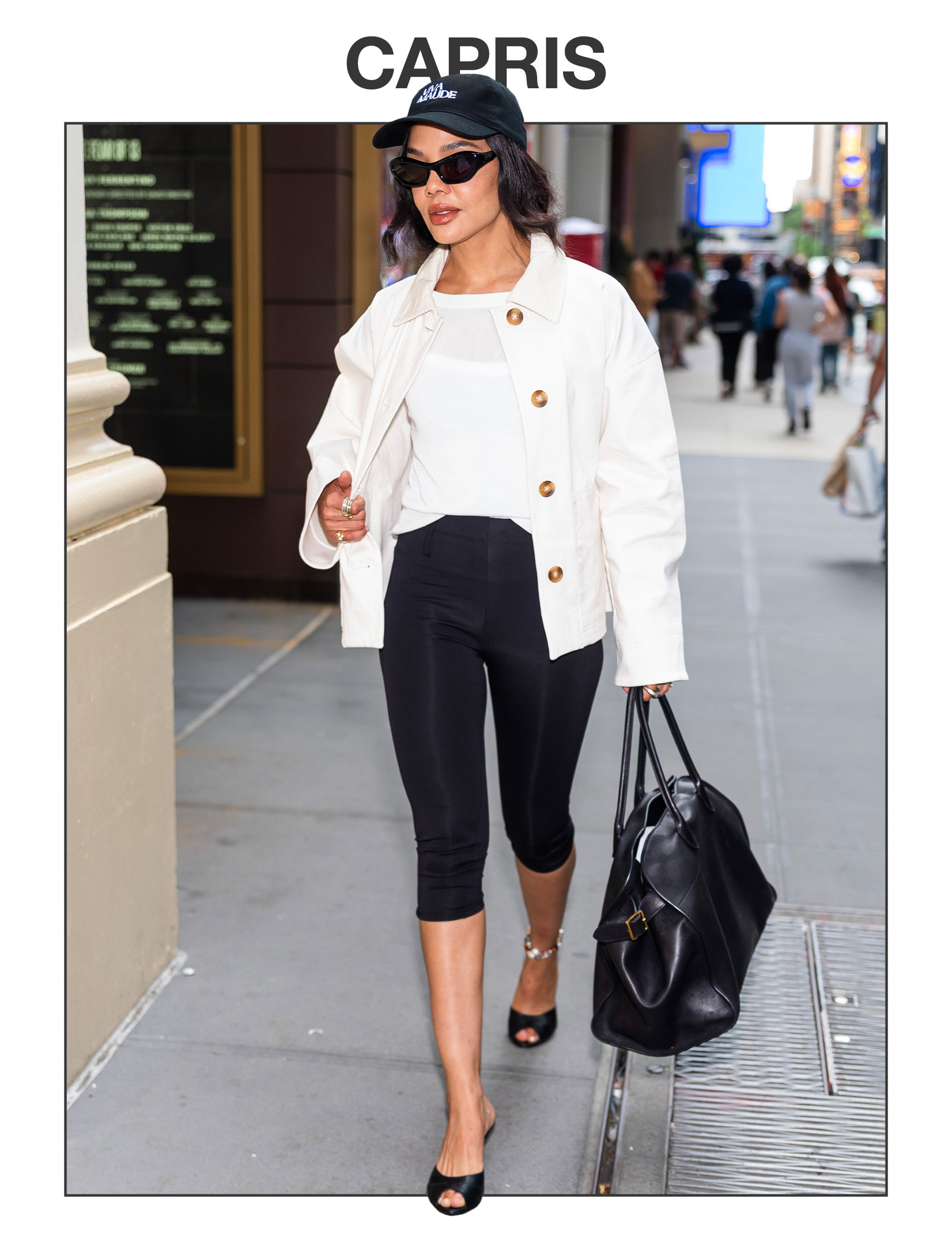 Tessa Thompson wearing capris.