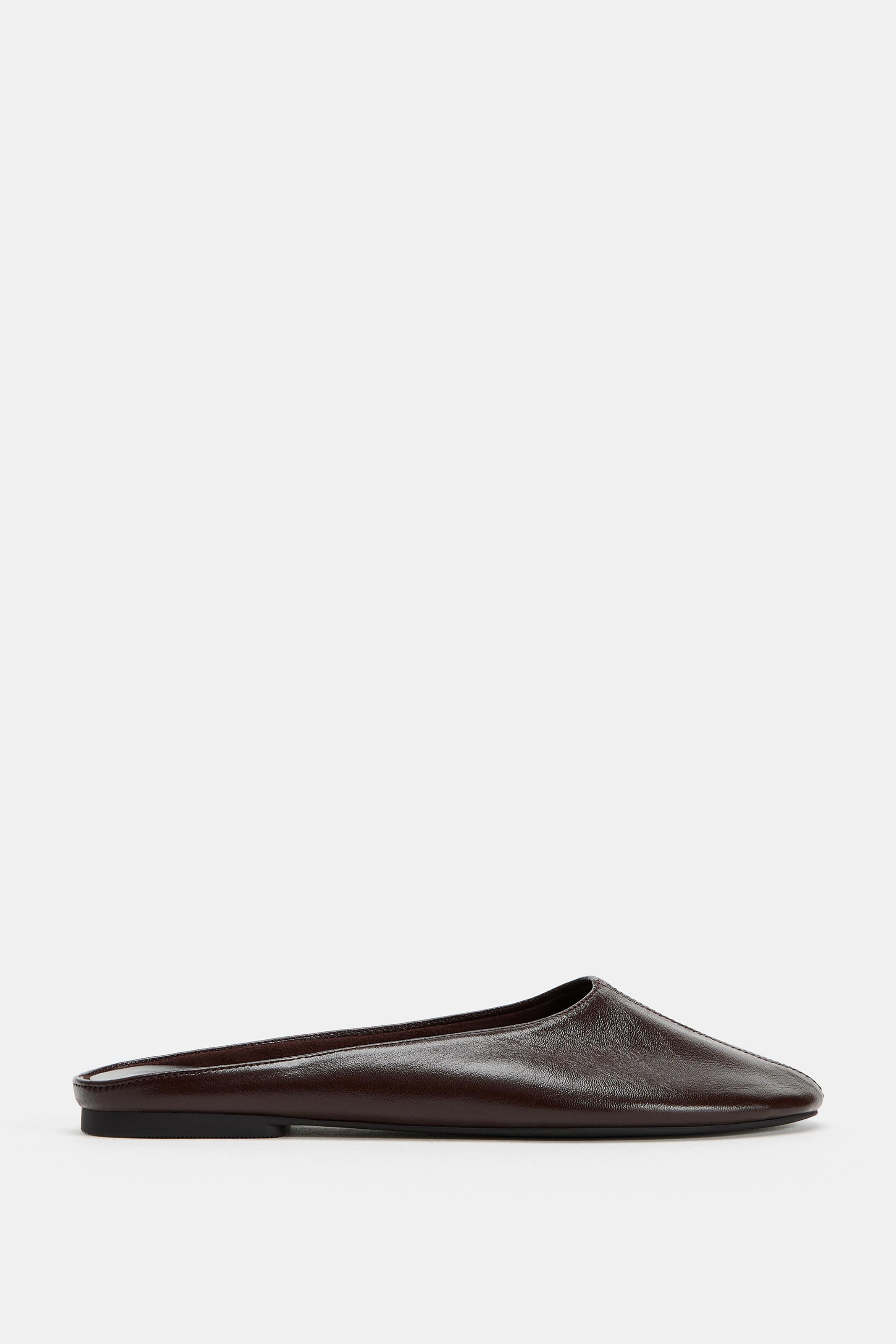 ZARA, Leather Slingback Shoes - Chocolate Brown - 2