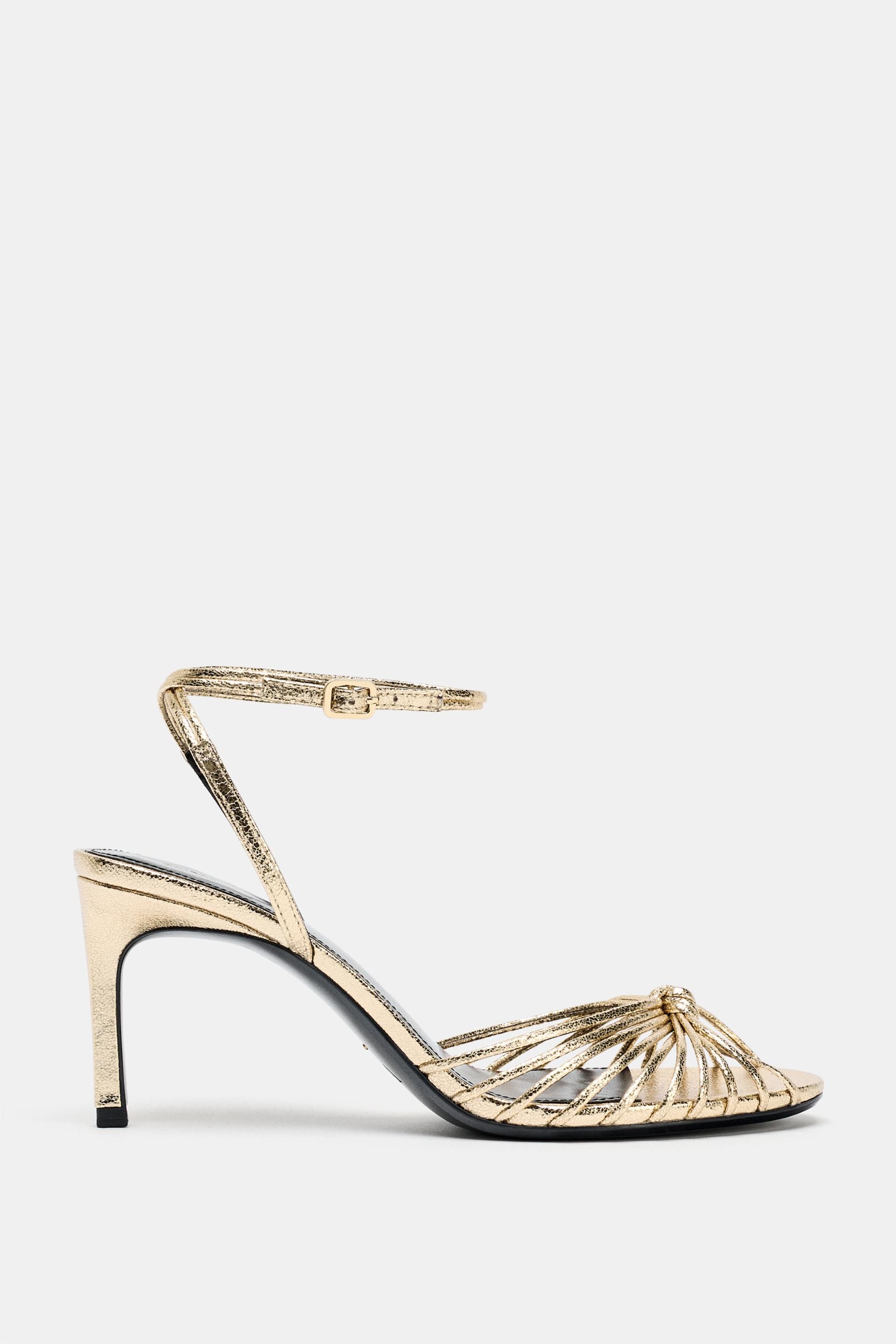 Metallic Knotted Heeled Sandals - Gold - 5