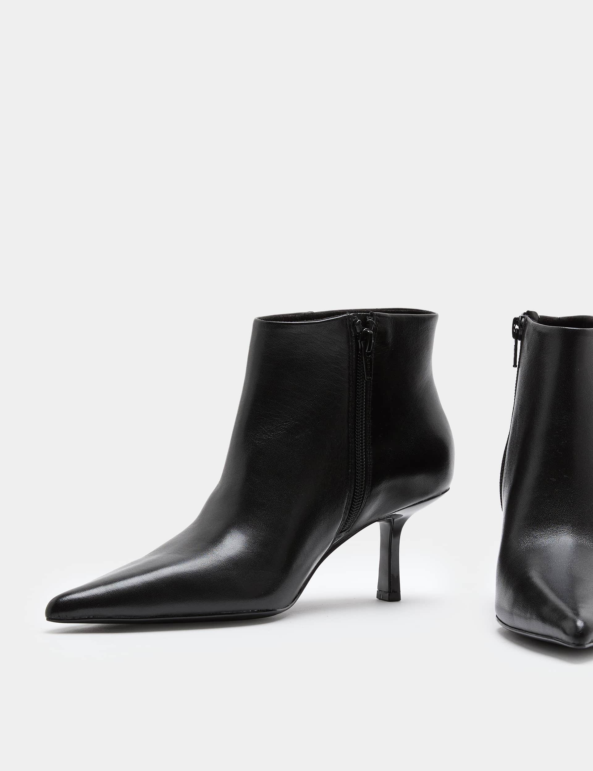 Leather Stiletto Heel Pointed Ankle Boots