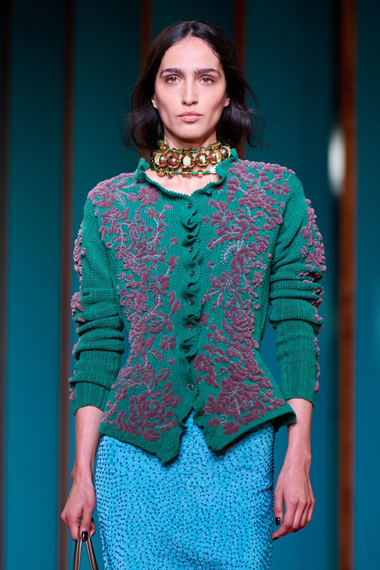 Model on Tory Burch runway during New York Fashion Week spring/summer 2027.
