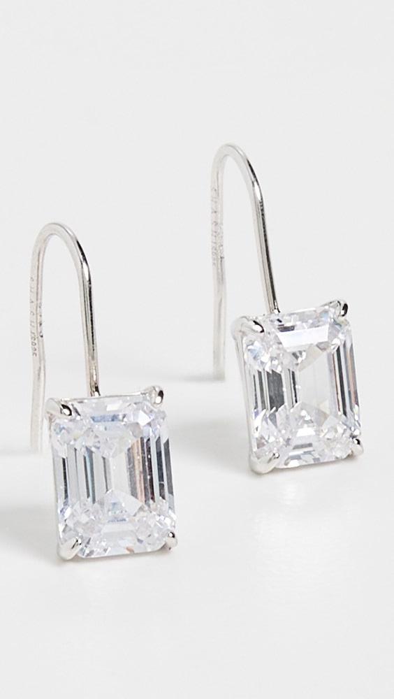 Emerald Baguette French Hook Earrings - Silver