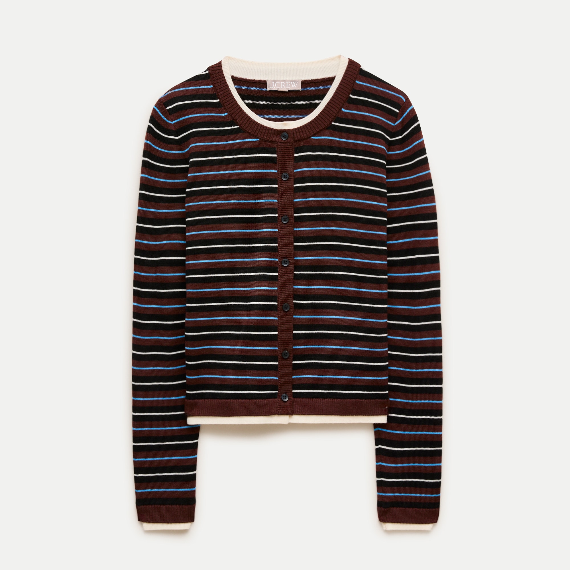 Double-Layer Cardigan in Striped Merino Wool Blend