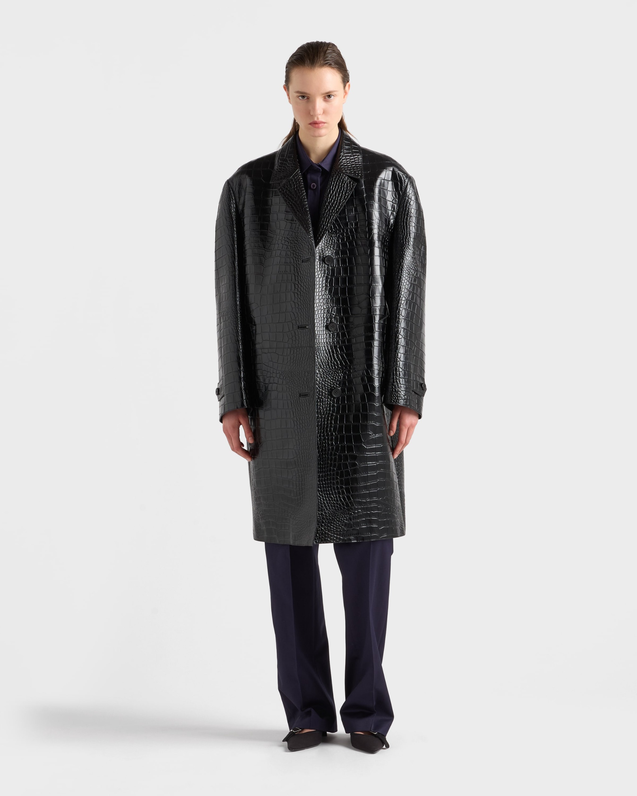 Croco-Print Leather Coat