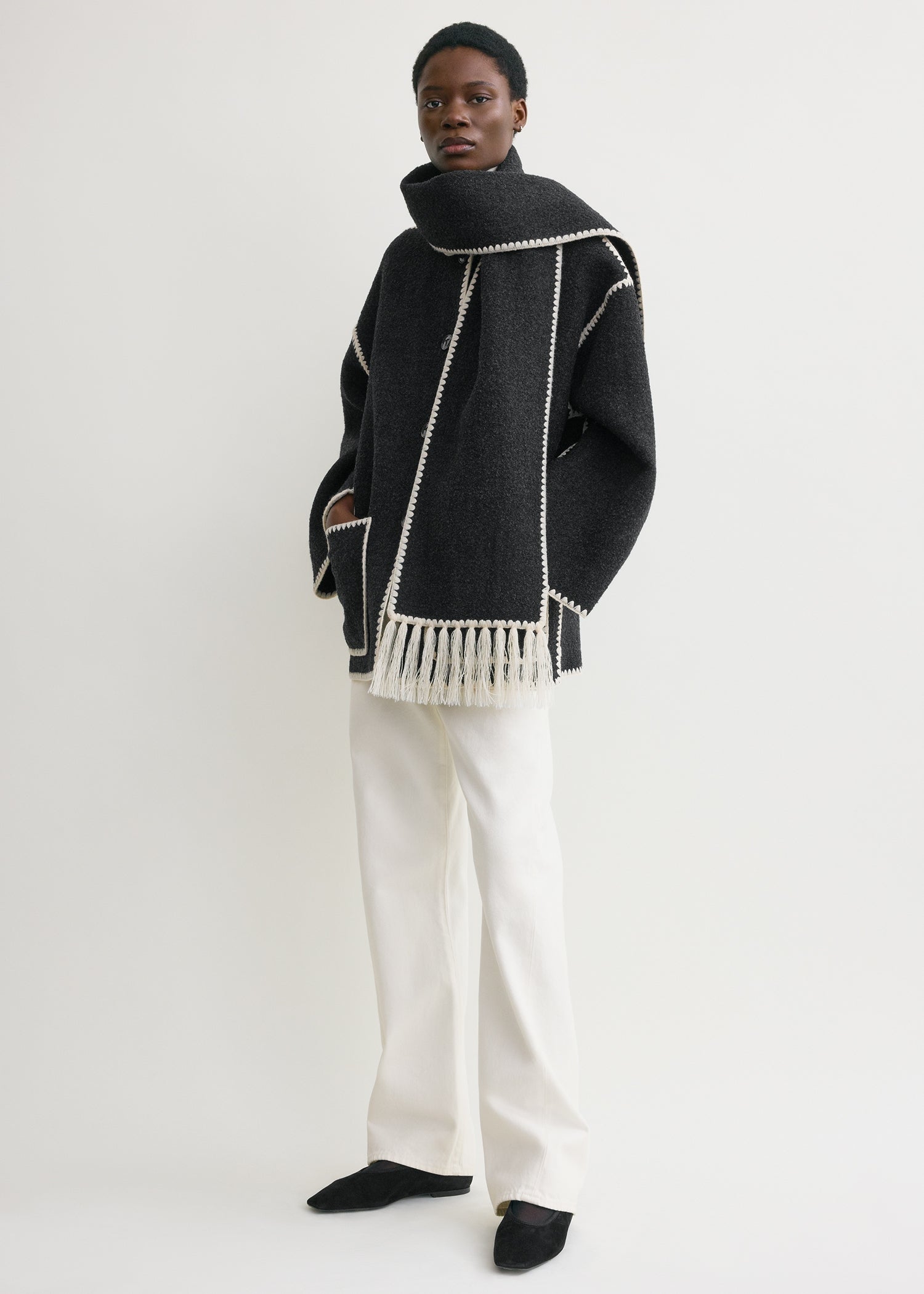 Embroidered Scarf Jacket Dark Grey M&eacute;lange - 30