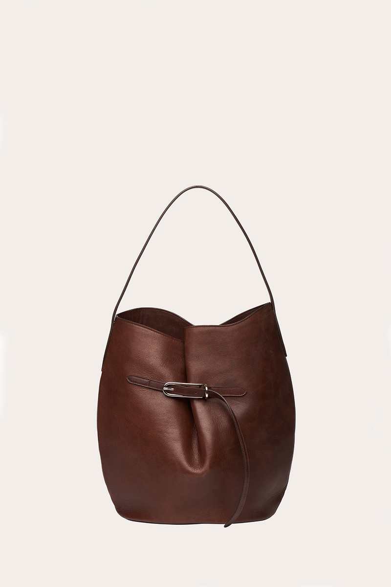Belted Bucket Bag Large Dark Brown