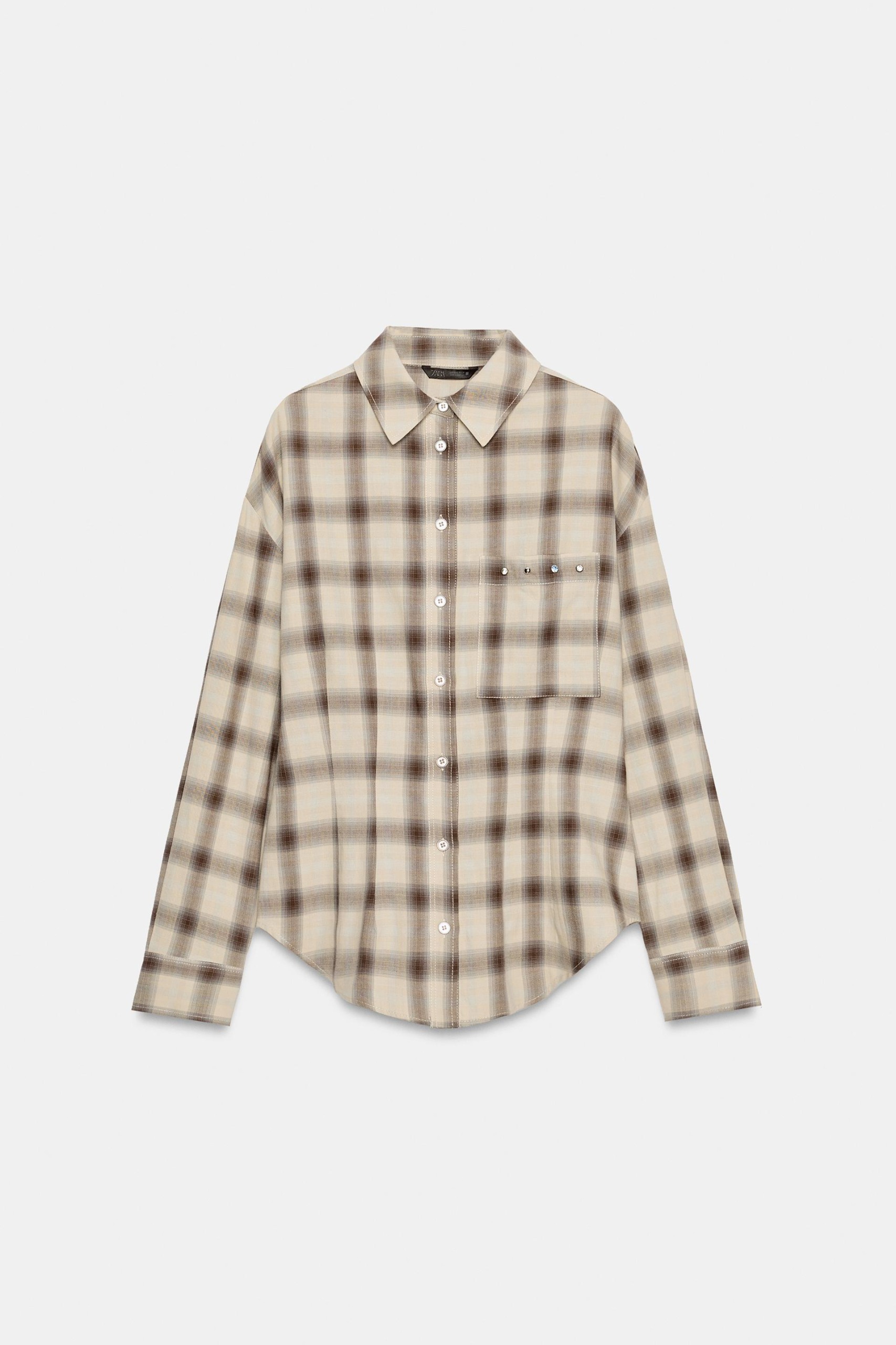 ZARA, Plaid Studded Shirt - Brown-Blue - Xs