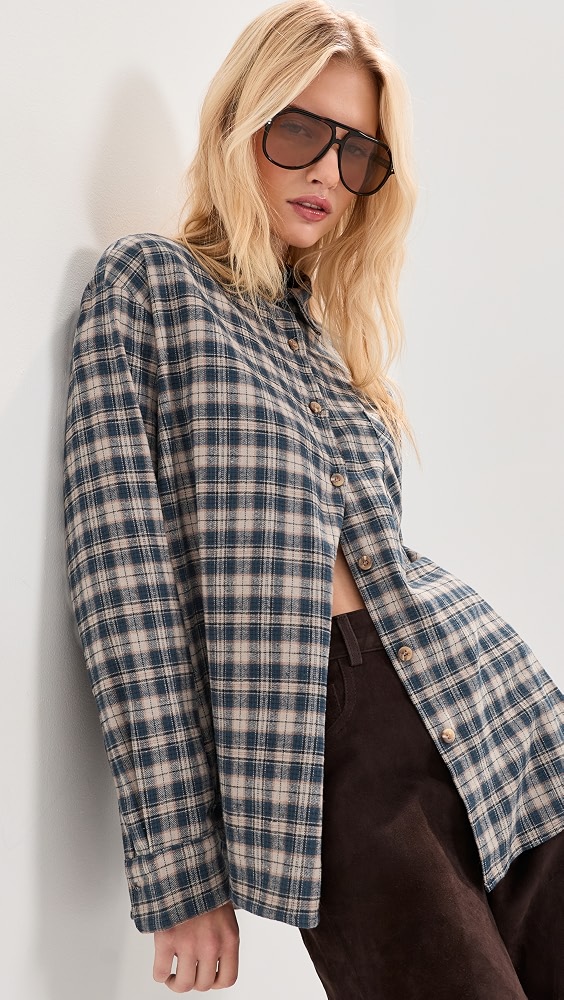 Winnie Button Down Flannel - Navy Plaid