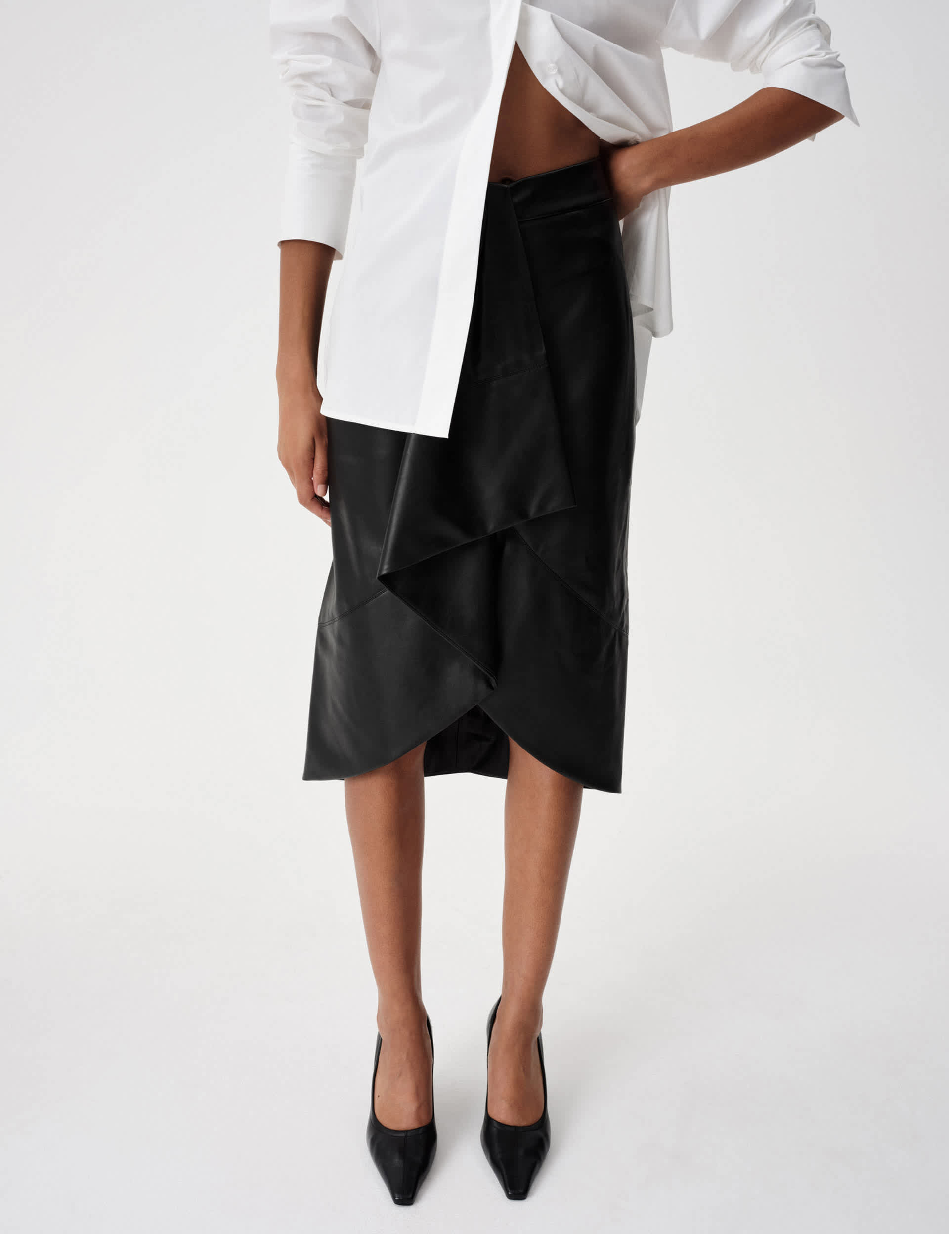 Faux Leather Midi Wrap Skirt