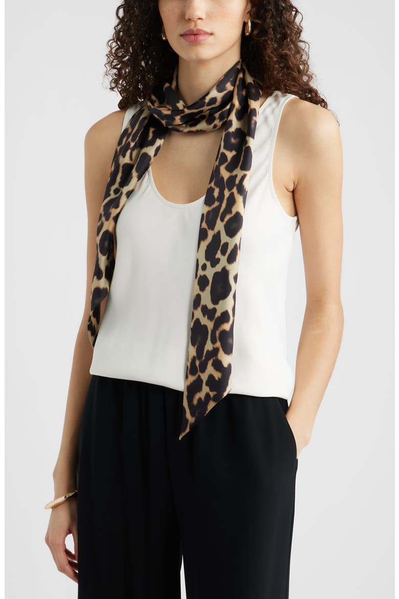 Floral Print Silk Skinny Scarf