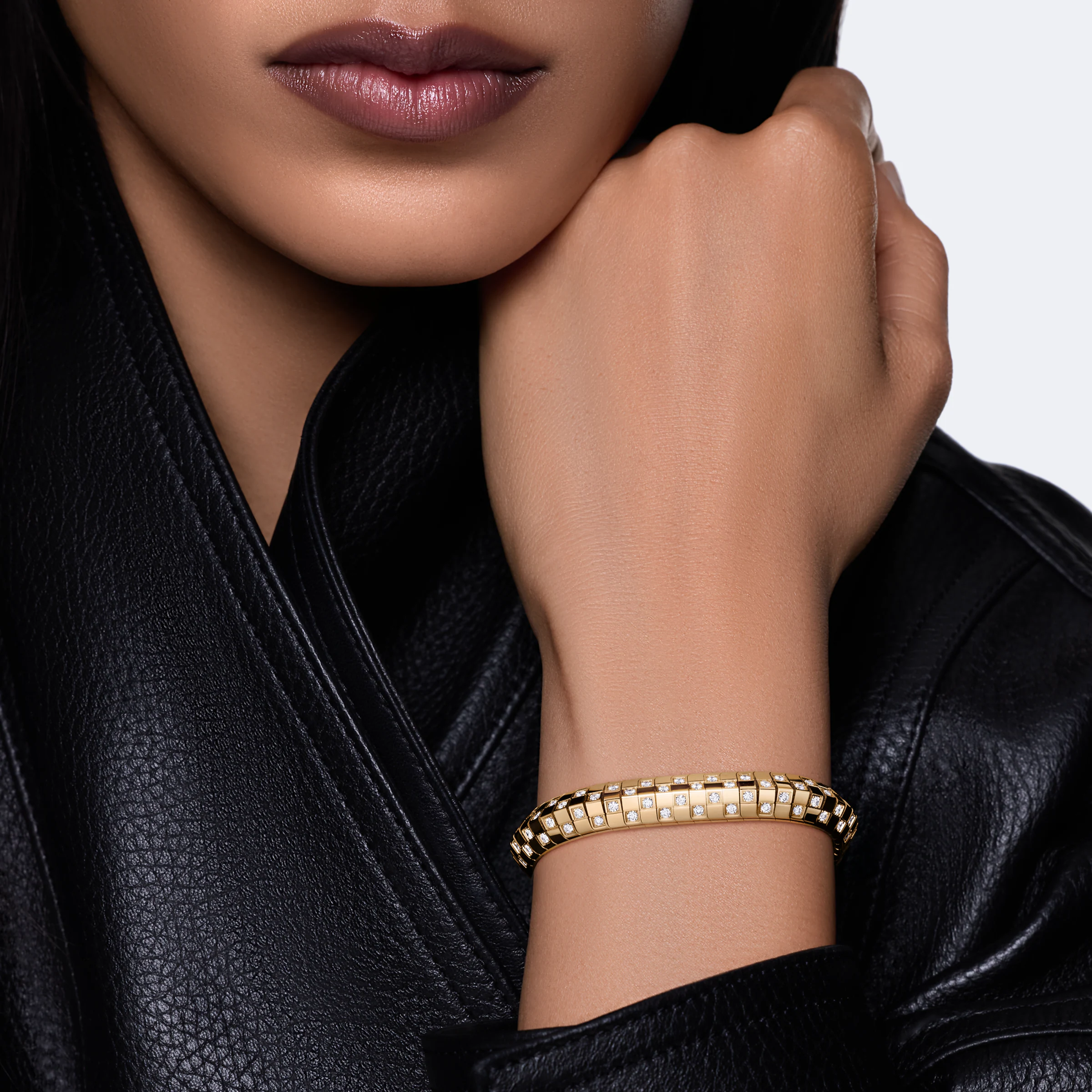 us, Le Damier de Louis Vuitton Double Row Bracelet, Yellow Gold and Diamonds