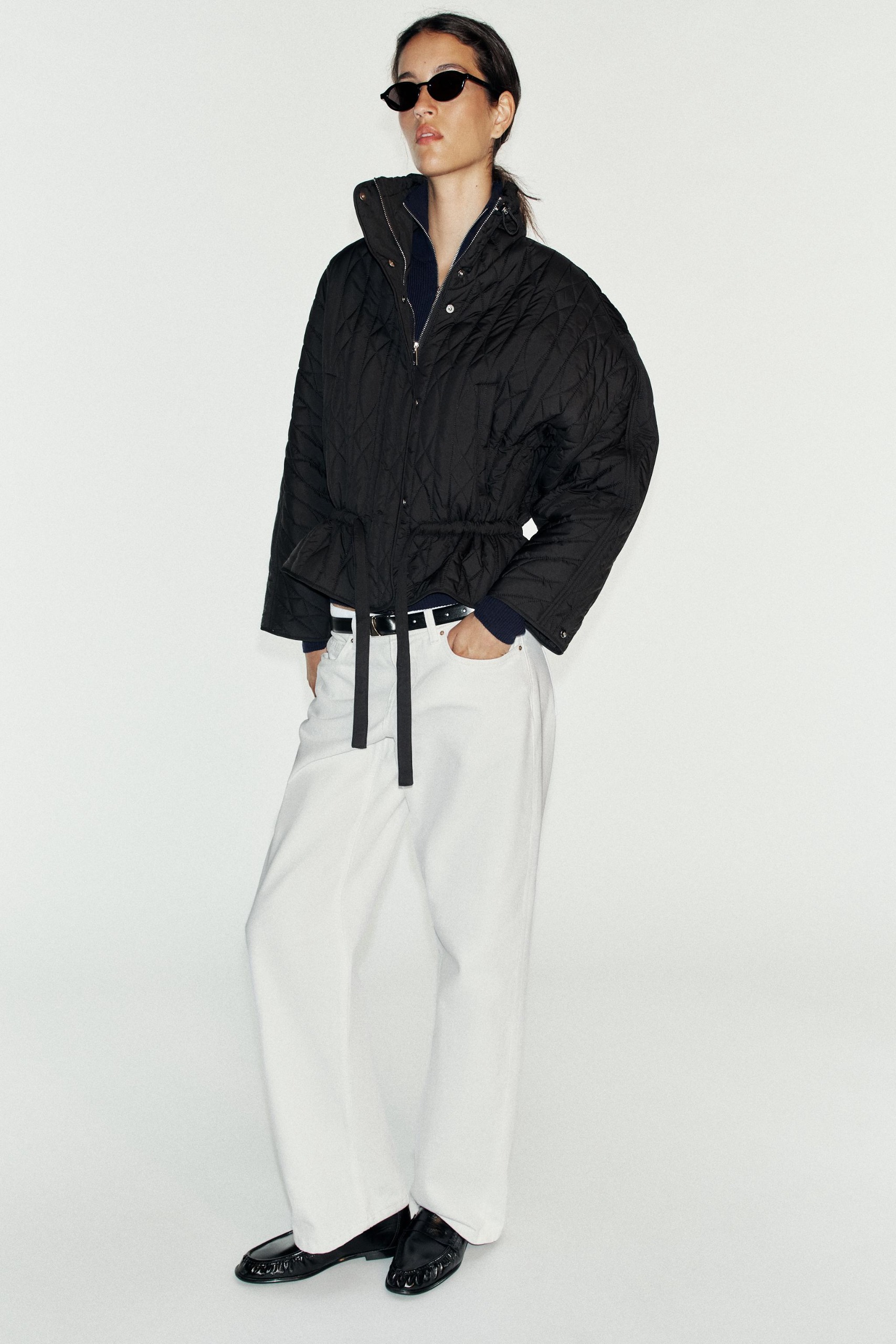 High Neck Padded Jacket - Black - Xs