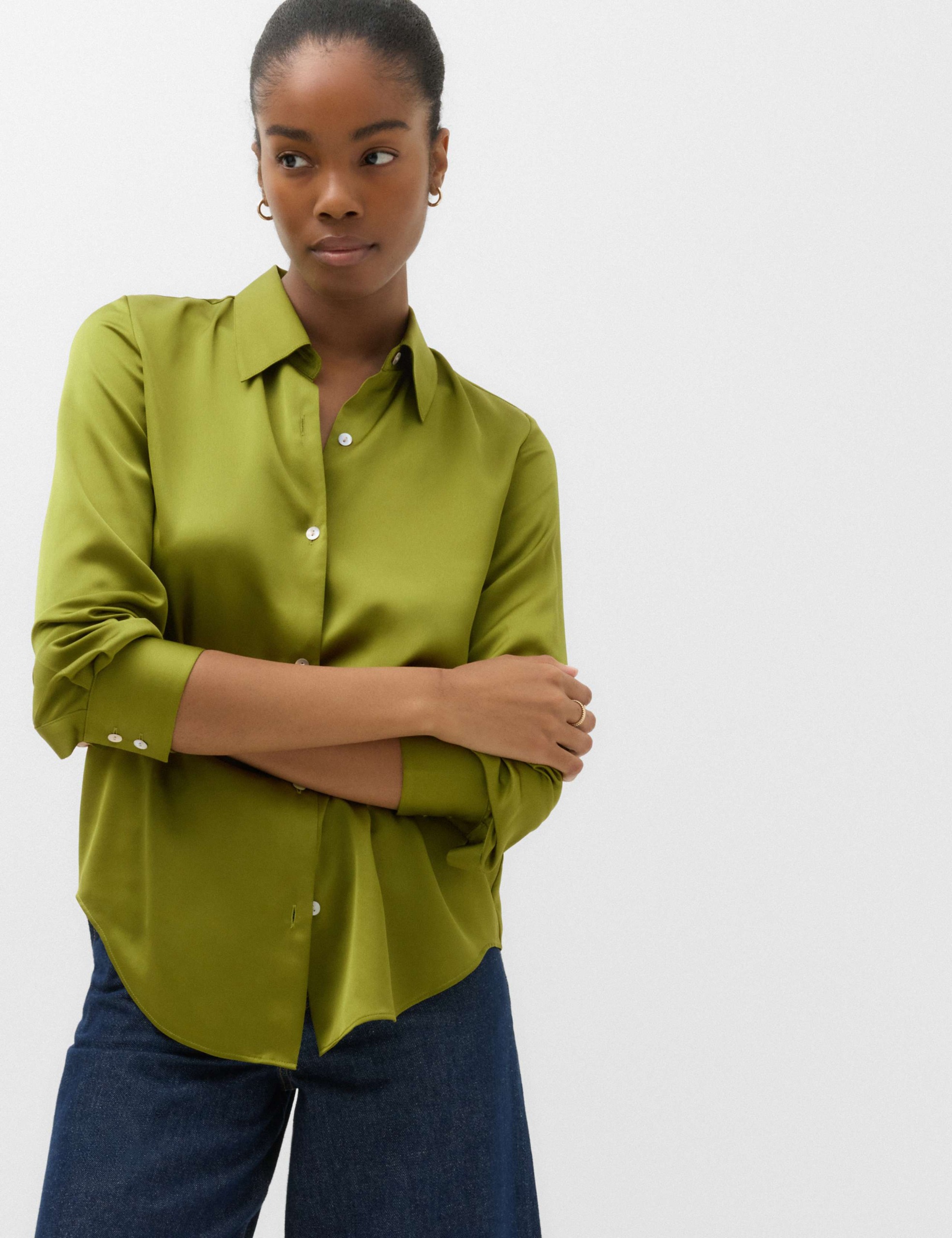 M&S, Satin Collared Button Through Shirt