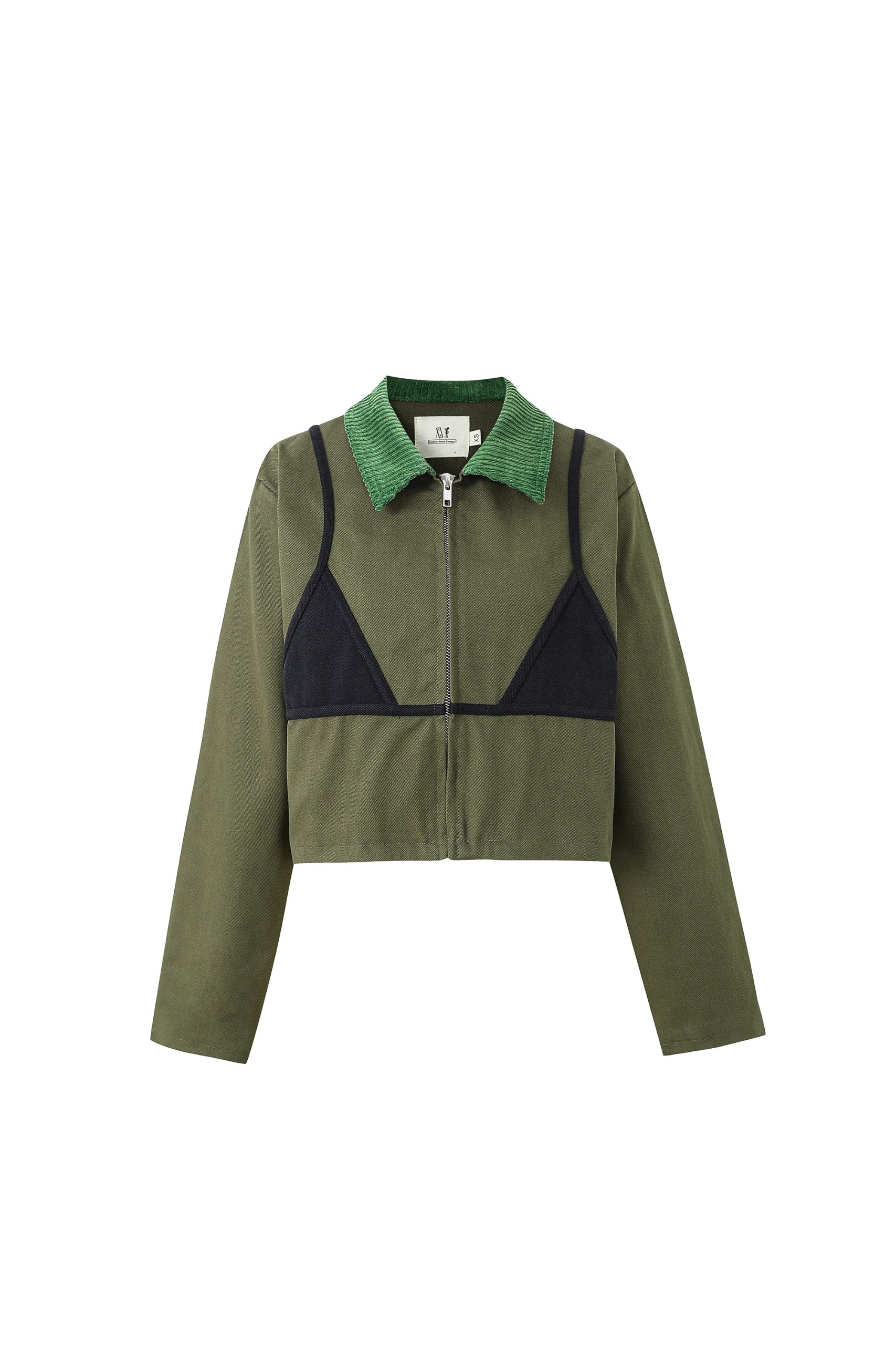 Fashion Brand Company, Bikini Bod Canvas Construction Crop Jacket Moss/black