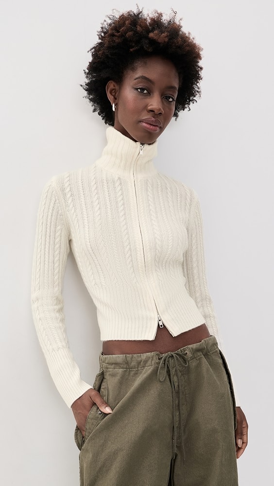 The Cable Zip Up Cardigan - Chalk