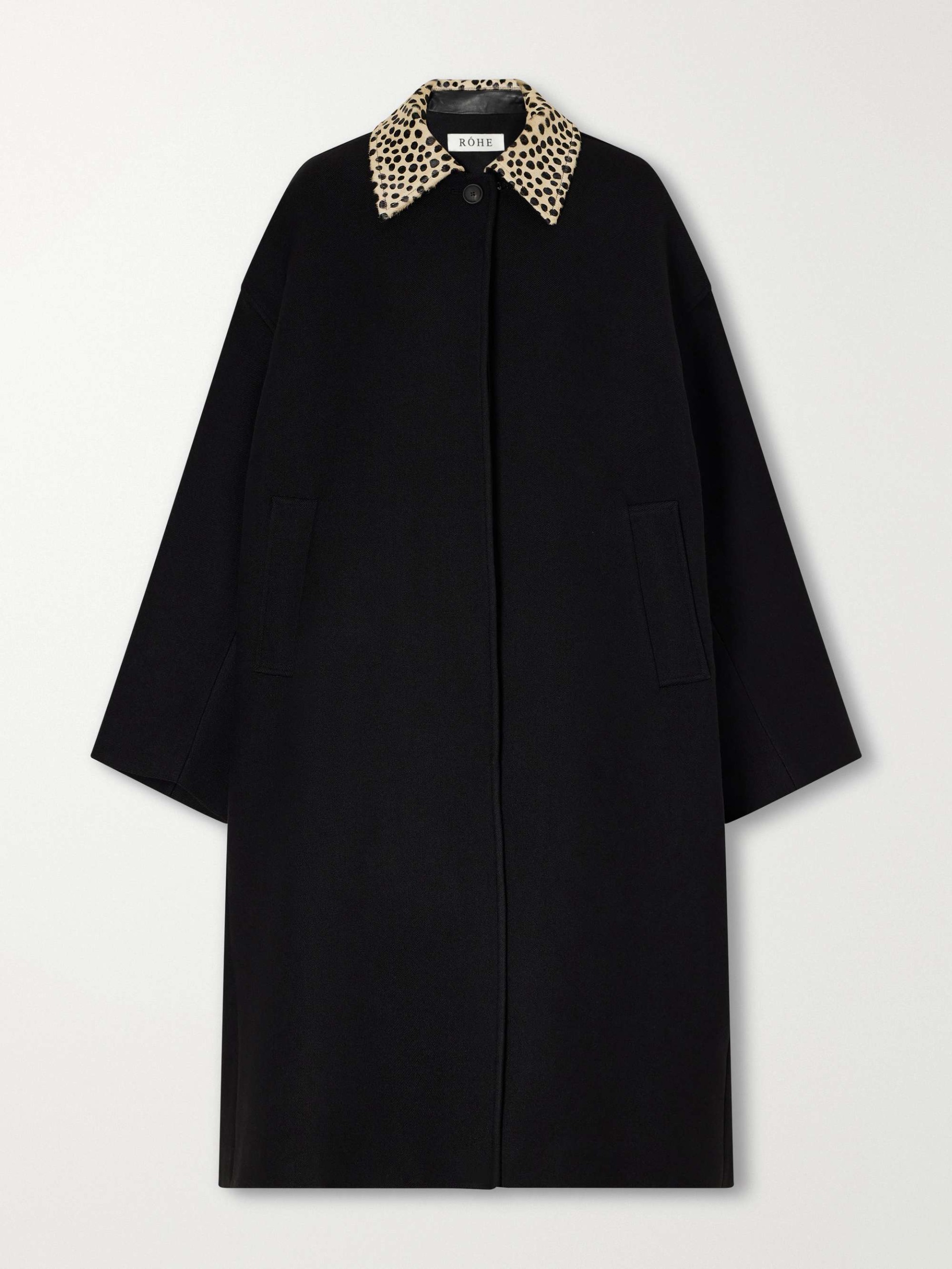 Cheetah Leopard-Print Calf Hair-Trimmed Virgin Wool Twill Coat