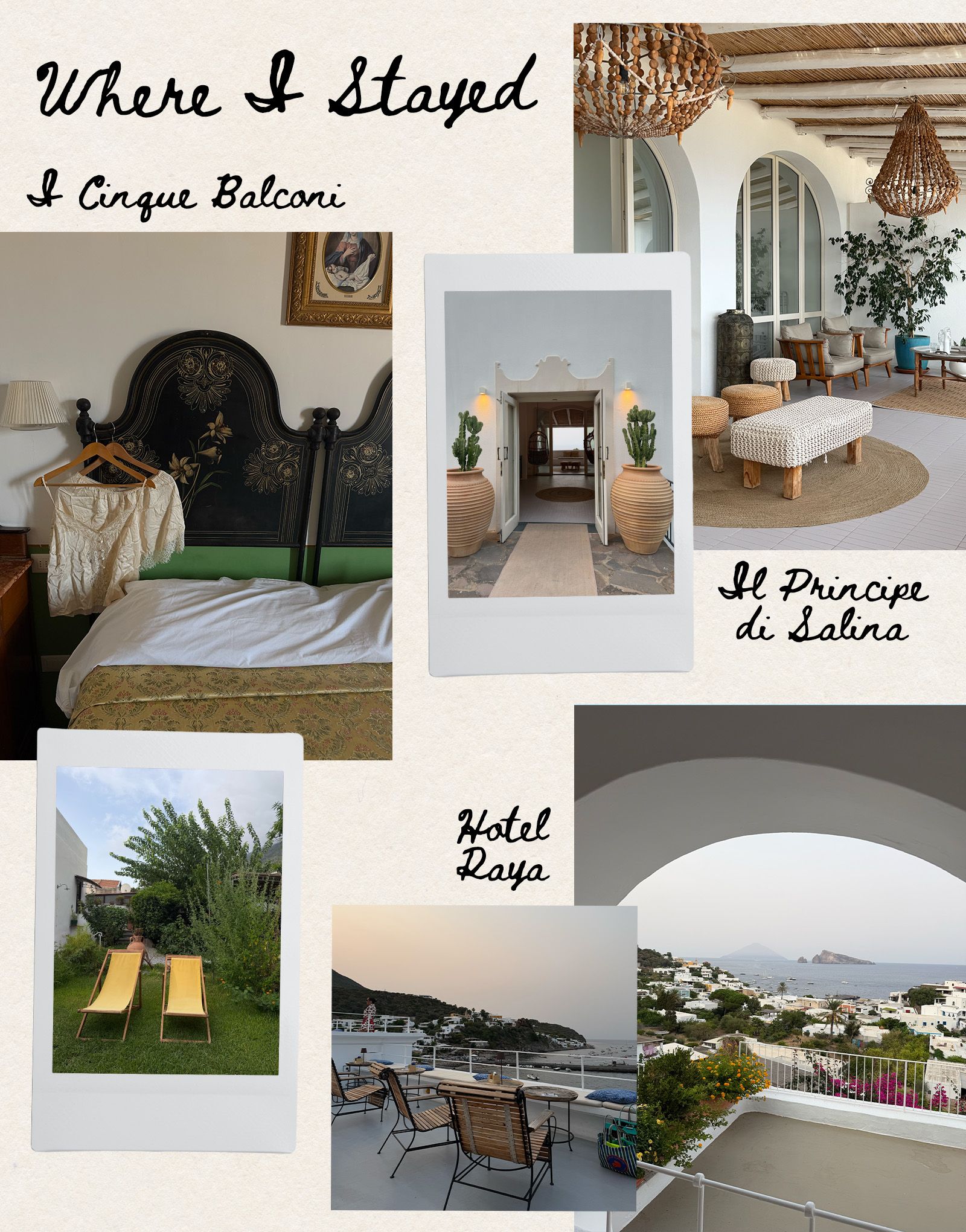 Collage of Anna LaPlaca's Aeolian Islands/Sicily travel diary.