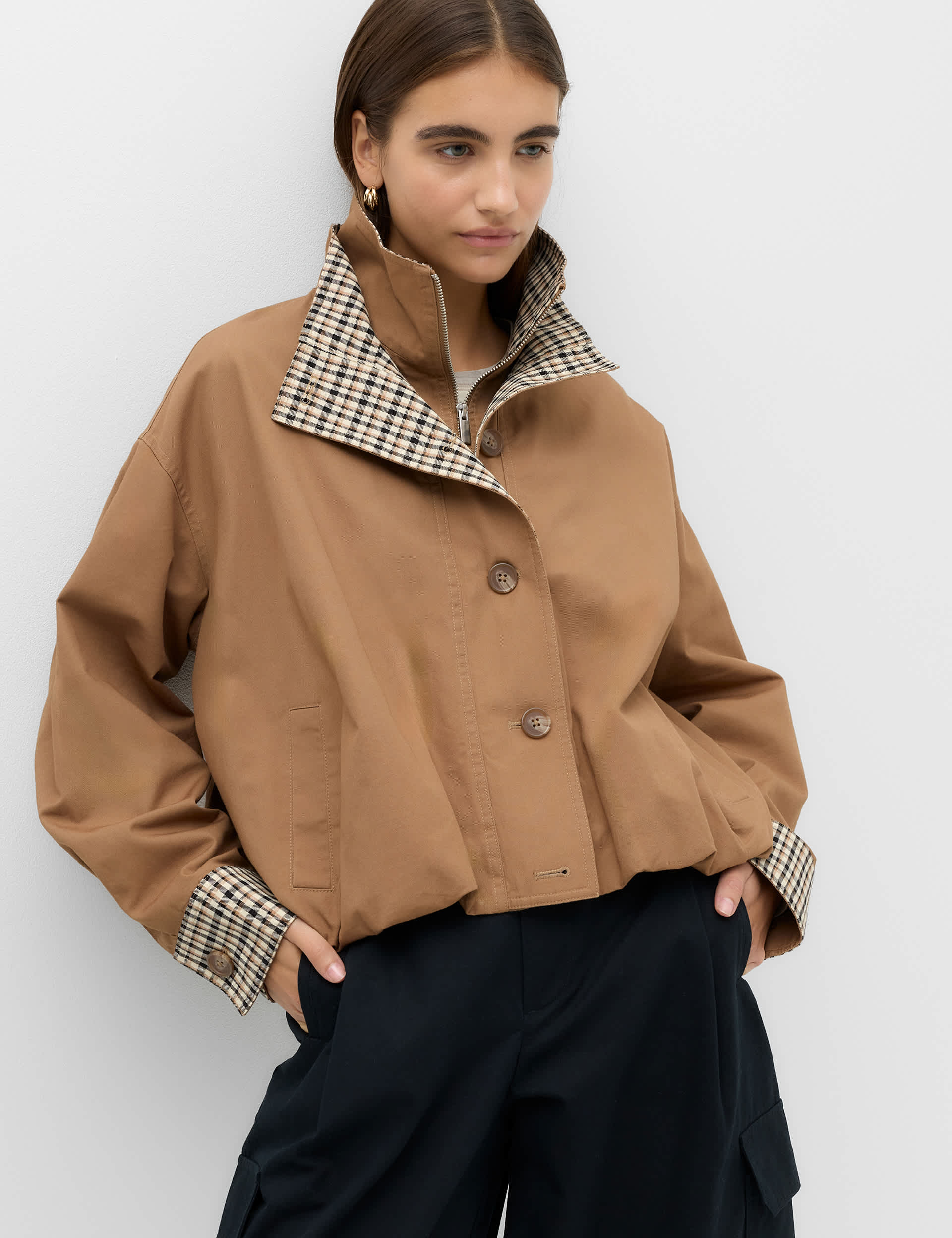 Check Contrast Bomber Jacket