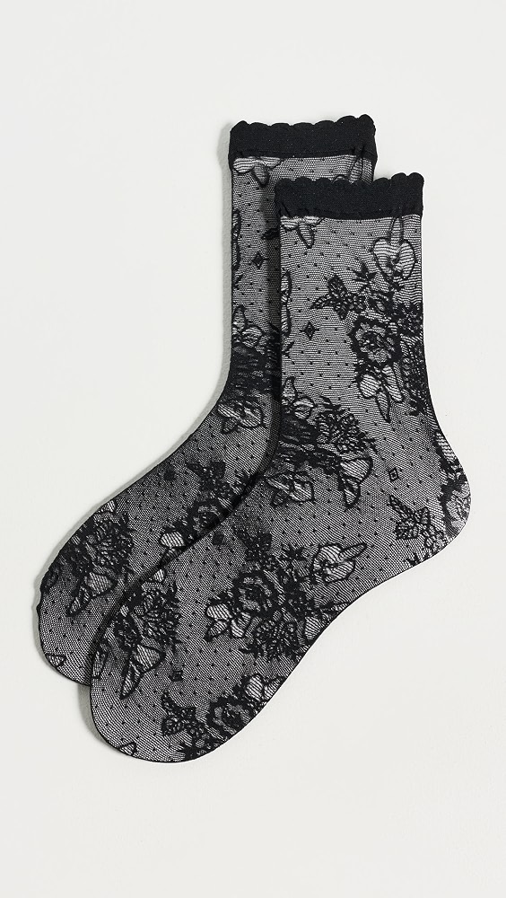 Margaux Rose Floral Socks - Black